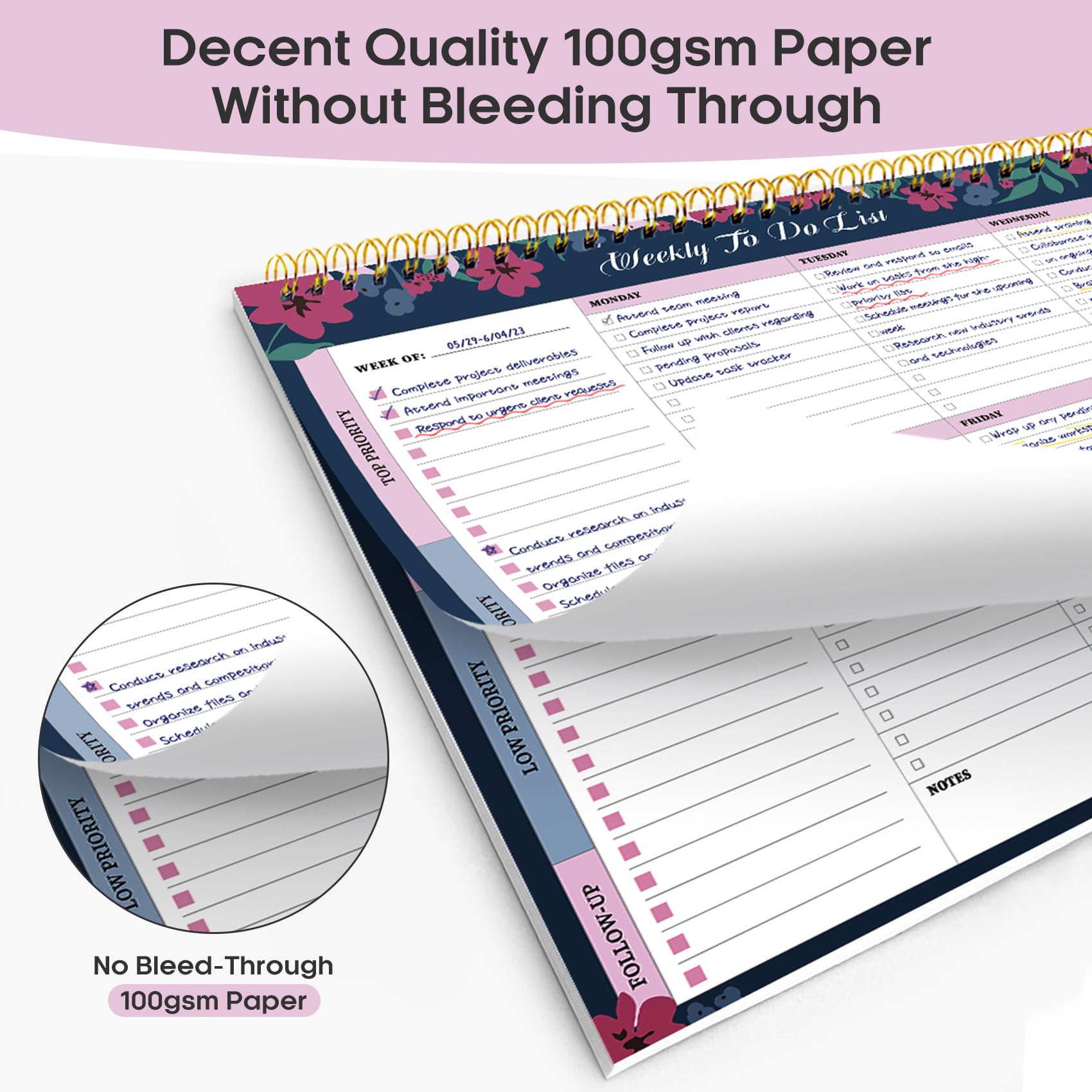 Taja Weekly To Do List Notepad, Undated Weekly Planner Pad, 8.5" x 11" | Large Desk Planner, Weekly Task Planning, College School Supplies, for Home and Office, 52 Sheets, Violet Dream