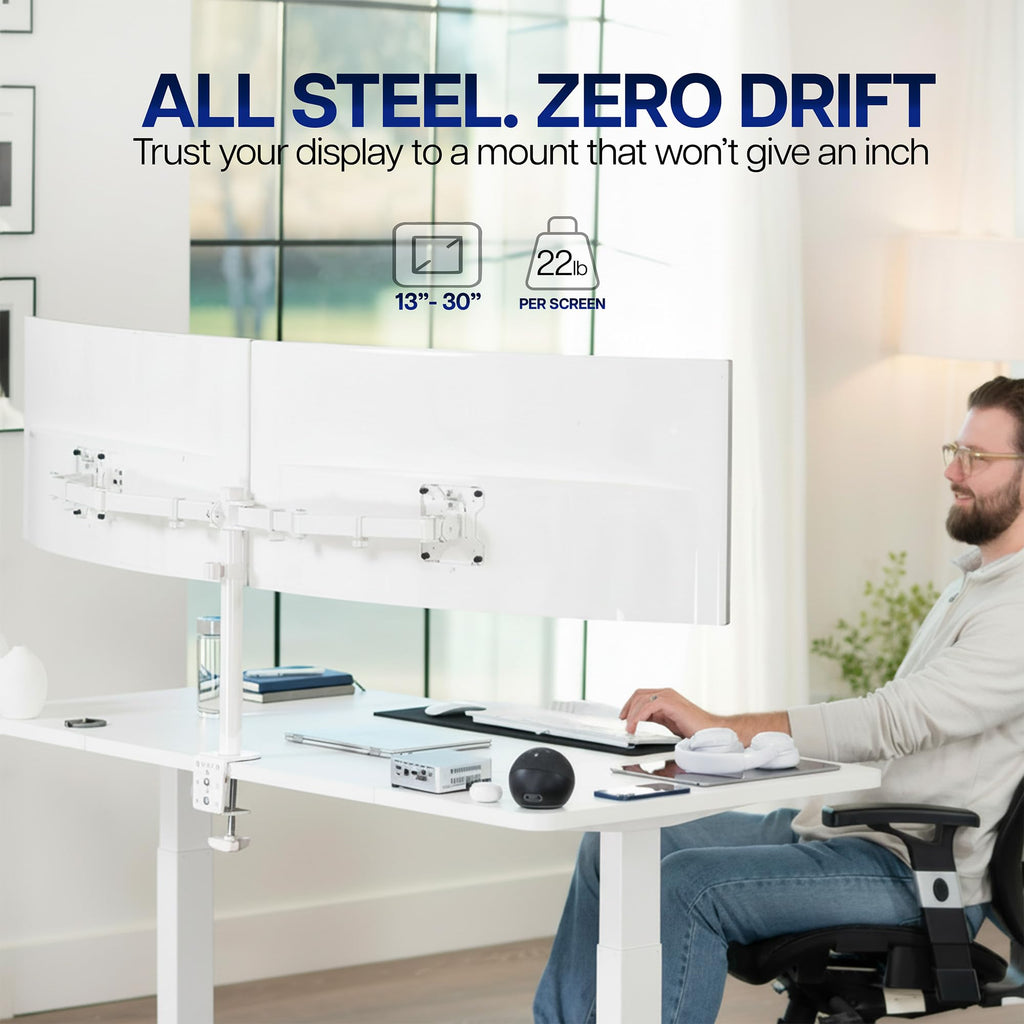 VIVO Dual Monitor Desk Mount, Holds 2 Computer Screens up to 30 inches and 22lbs Each, Heavy Duty Fully Adjustable Steel Stand with C-Clamp and Grommet, Black, STAND-V002 | Black, Articulating, Adjustable Monitor Arm, Grommet or C-Clamp Mounting, Computer