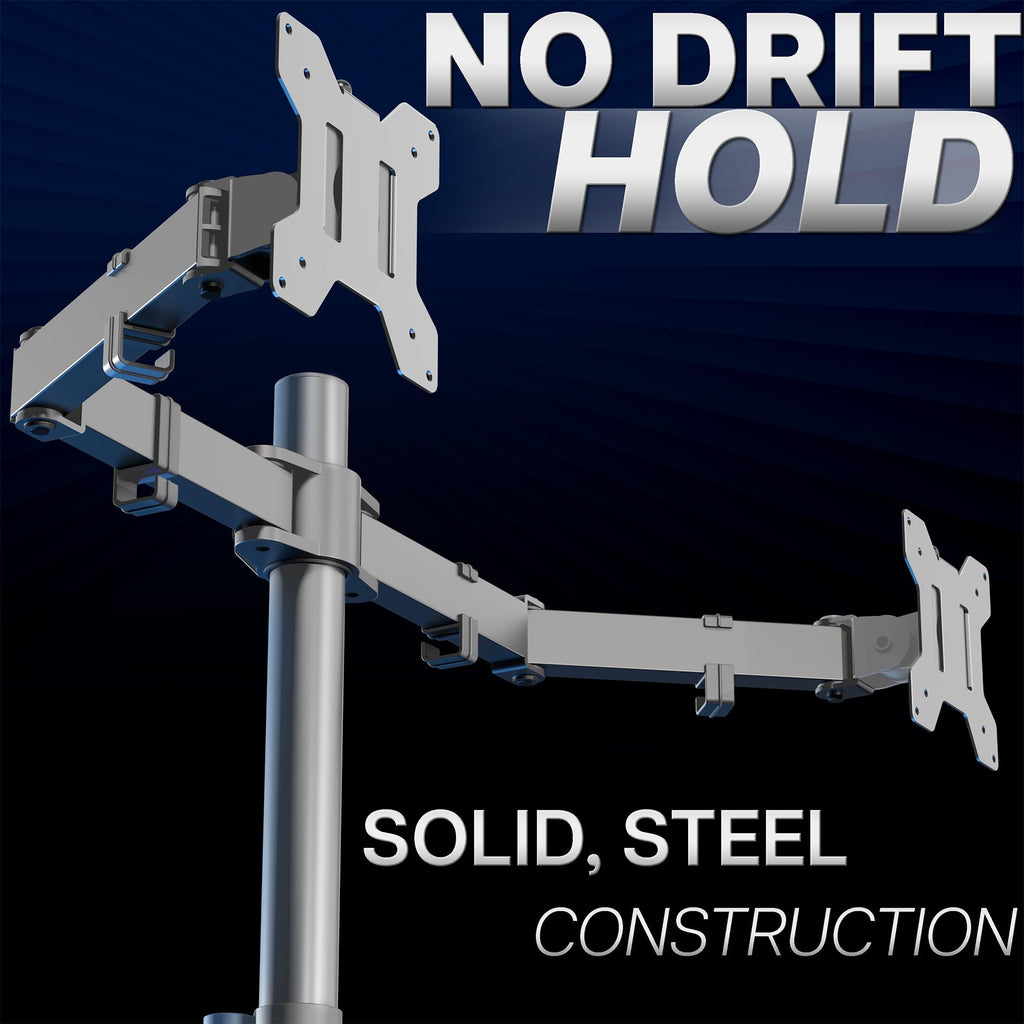 VIVO Dual Monitor Desk Mount, Holds 2 Computer Screens up to 30 inches and 22lbs Each, Heavy Duty Fully Adjustable Steel Stand with C-Clamp and Grommet, Black, STAND-V002 | Black, Articulating, Adjustable Monitor Arm, Grommet or C-Clamp Mounting, Computer