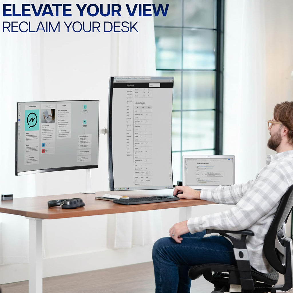 VIVO Dual Monitor Desk Mount, Holds 2 Computer Screens up to 30 inches and 22lbs Each, Heavy Duty Fully Adjustable Steel Stand with C-Clamp and Grommet, Black, STAND-V002 | Black, Articulating, Adjustable Monitor Arm, Grommet or C-Clamp Mounting, Computer