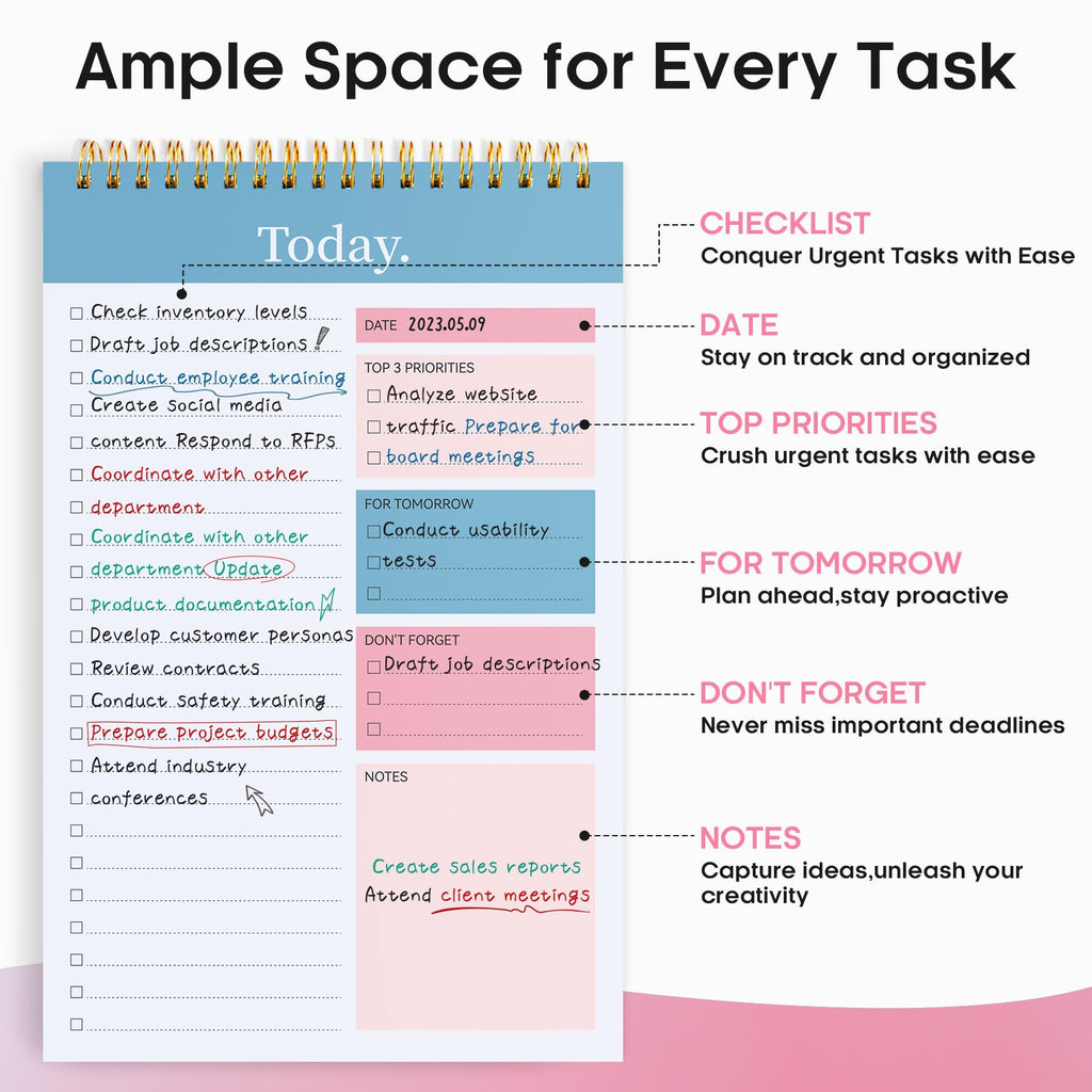 Taja To Do List Notepad, Undated Daily Planner for Work and Goal Setting | Greenery Sway, 52 Sheets, 9.8" x 6.5" , for Office, Home and school, Daily Task Planning, Notes and Everyday Organization