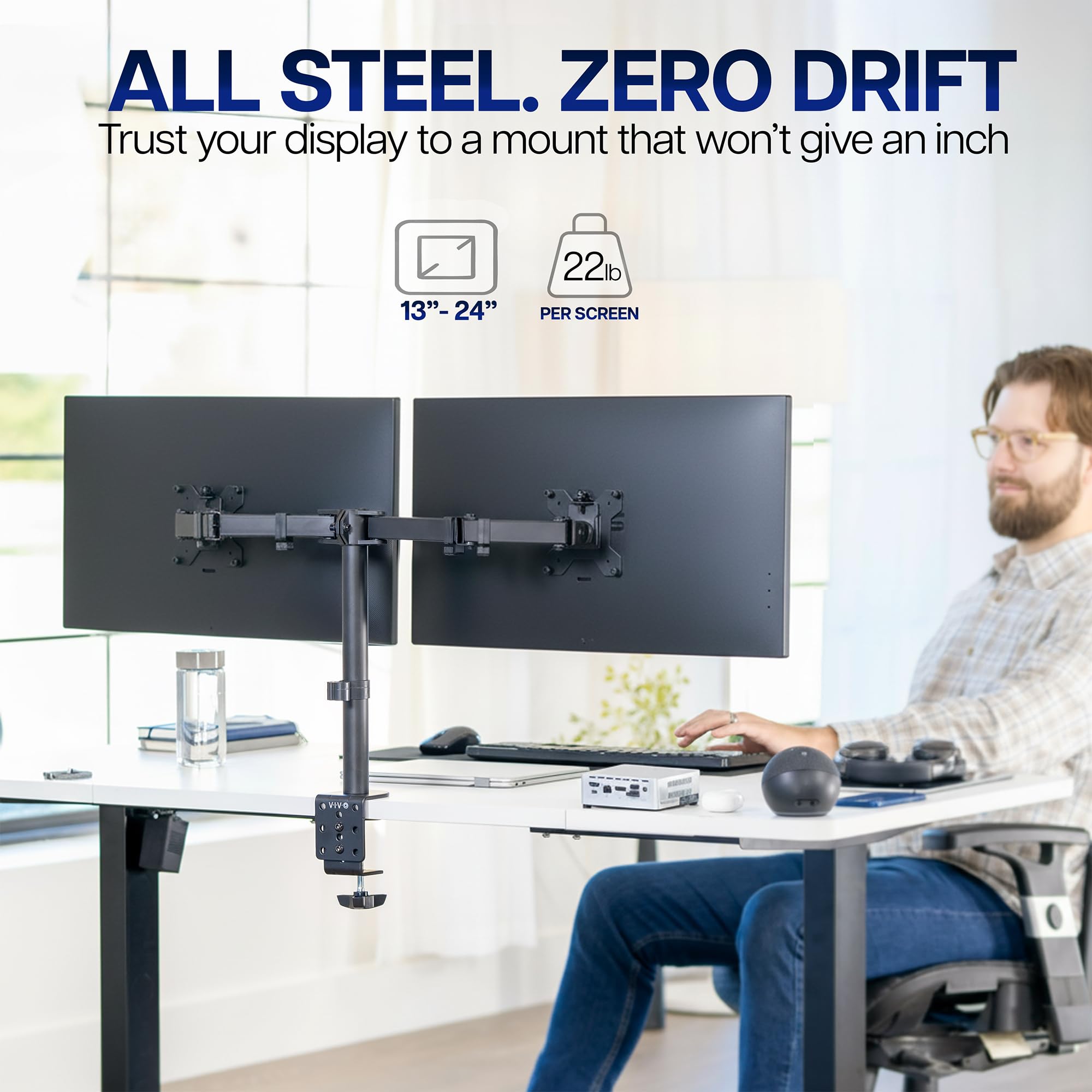VIVO Dual Monitor Desk Mount, Holds 2 Computer Screens up to 30 inches and 22lbs Each, Heavy Duty Fully Adjustable Steel Stand with C-Clamp and Grommet, Black, STAND-V002 | Black, Articulating, Adjustable Monitor Arm, Grommet or C-Clamp Mounting, Computer