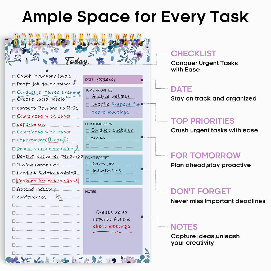 Taja To Do List Notepad, Undated Daily Planner for Work and Goal Setting | Greenery Sway, 52 Sheets, 9.8" x 6.5" , for Office, Home and school, Daily Task Planning, Notes and Everyday Organization