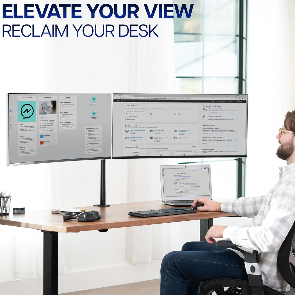 VIVO Dual Monitor Desk Mount, Holds 2 Computer Screens up to 30 inches and 22lbs Each, Heavy Duty Fully Adjustable Steel Stand with C-Clamp and Grommet, Black, STAND-V002 | Black, Articulating, Adjustable Monitor Arm, Grommet or C-Clamp Mounting, Computer