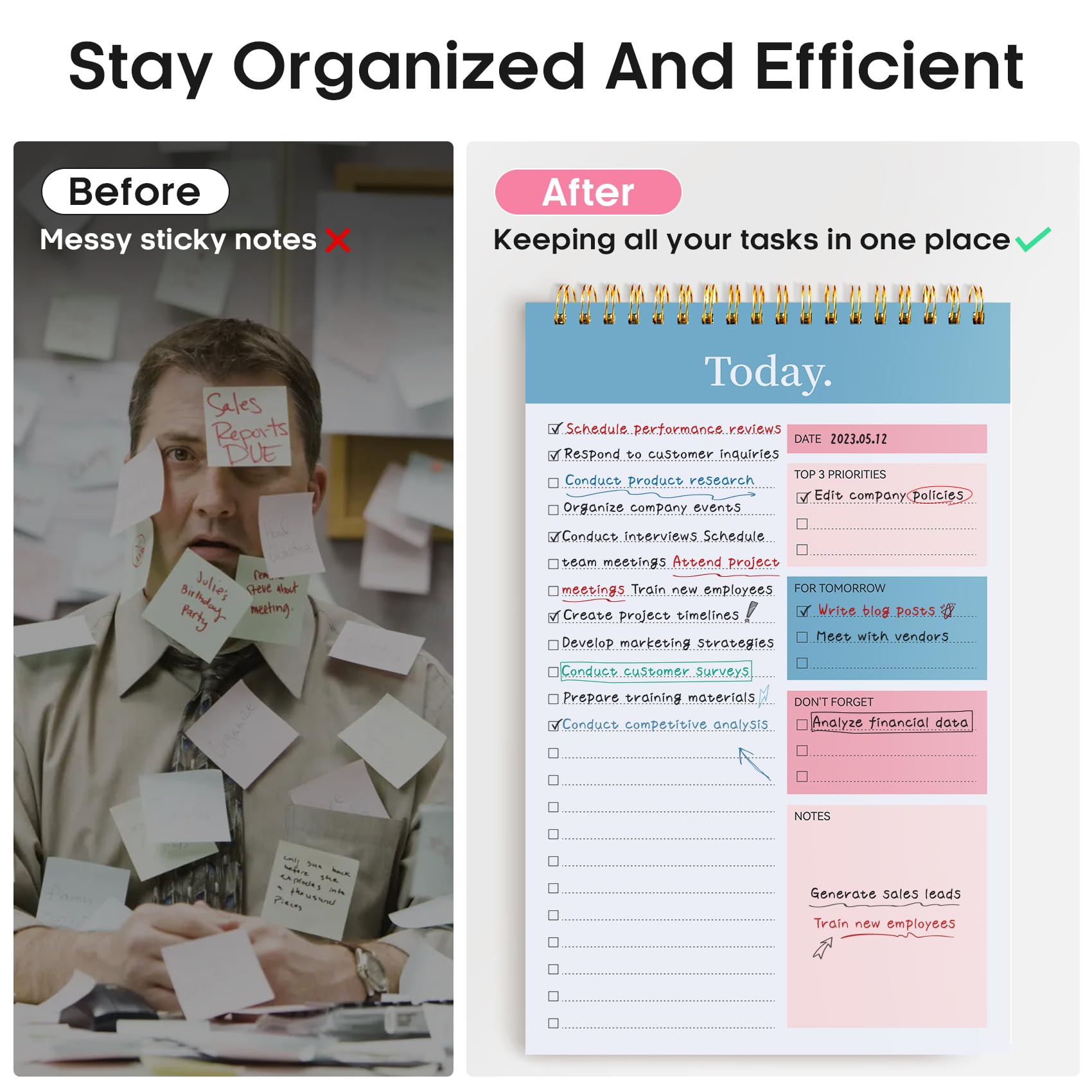 Taja To Do List Notepad, Undated Daily Planner for Work and Goal Setting | Greenery Sway, 52 Sheets, 9.8" x 6.5" , for Office, Home and school, Daily Task Planning, Notes and Everyday Organization