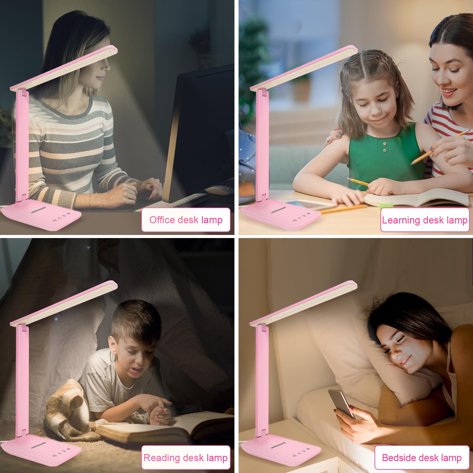 shinelife LED Desk Lamp for Office Home, Bright Desk Light with USB Charging Port, Adjustable Dimmable Desk Lamps 5 Modes 5 Brightness, Touch Study Lamp for Nail, Craft, Puzzle, Sewing, Study, Black