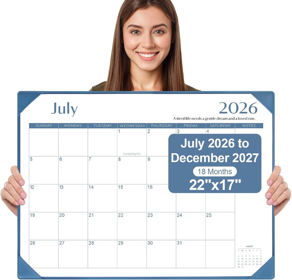 Desk Calendar 2026-2027 with Desktop Mat,22x17'' Large Desktop Pad Calendar | 18 Month Desk Calendar 2027, Use from July 2026 to Dec 2027, Simplified Monthly Calendar Perfect for Home School and Office