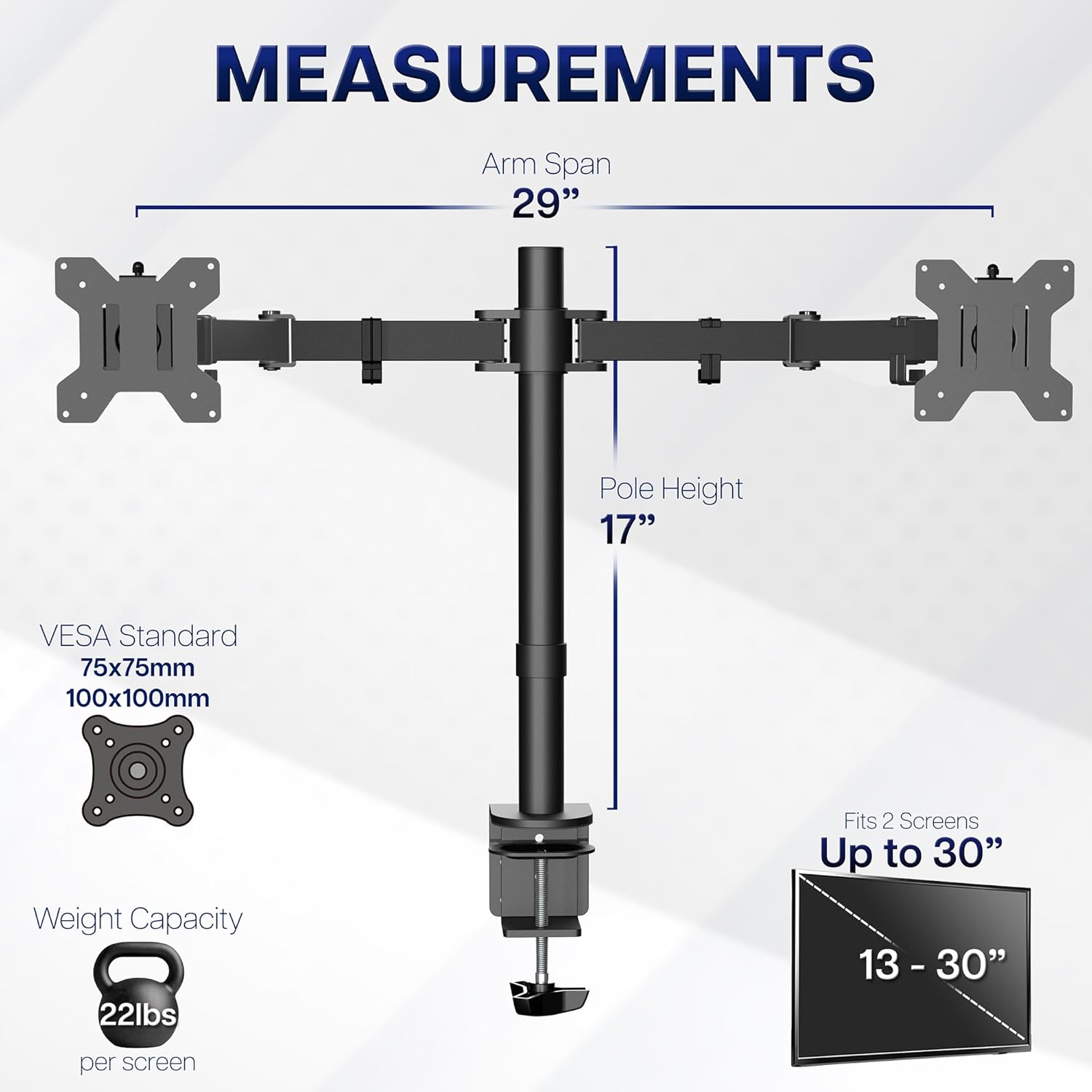 VIVO Dual Monitor Desk Mount, Holds 2 Computer Screens up to 30 inches and 22lbs Each, Heavy Duty Fully Adjustable Steel Stand with C-Clamp and Grommet, Black, STAND-V002 | Black, Articulating, Adjustable Monitor Arm, Grommet or C-Clamp Mounting, Computer