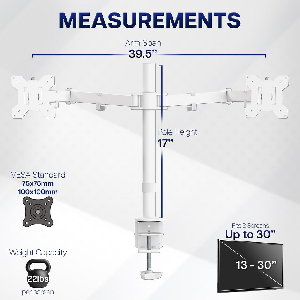 VIVO Dual Monitor Desk Mount, Holds 2 Computer Screens up to 30 inches and 22lbs Each, Heavy Duty Fully Adjustable Steel Stand with C-Clamp and Grommet, Black, STAND-V002 | Black, Articulating, Adjustable Monitor Arm, Grommet or C-Clamp Mounting, Computer