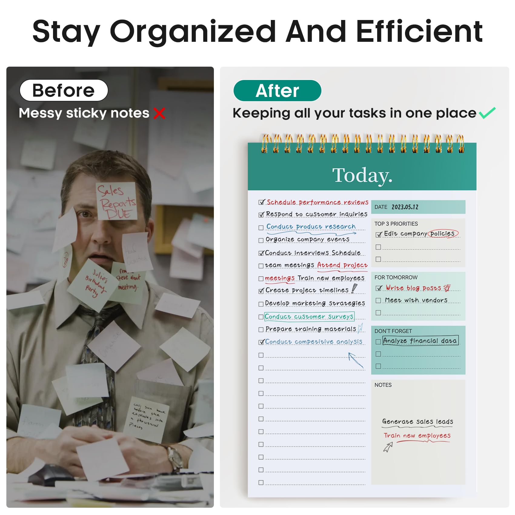 Taja To Do List Notepad, Undated Daily Planner for Work and Goal Setting | Greenery Sway, 52 Sheets, 9.8" x 6.5" , for Office, Home and school, Daily Task Planning, Notes and Everyday Organization