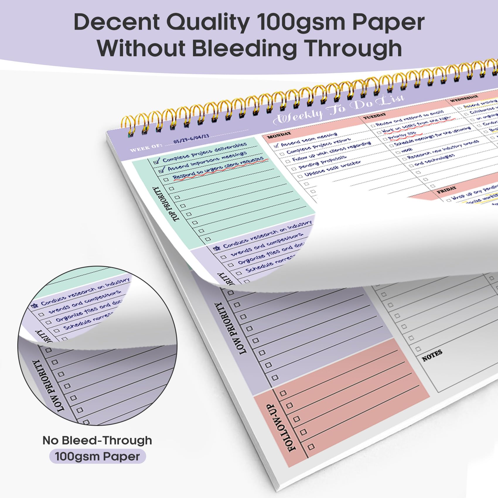 Taja Weekly To Do List Notepad, Undated Weekly Planner Pad, 8.5" x 11" | Large Desk Planner, Weekly Task Planning, College School Supplies, for Home and Office, 52 Sheets, Violet Dream
