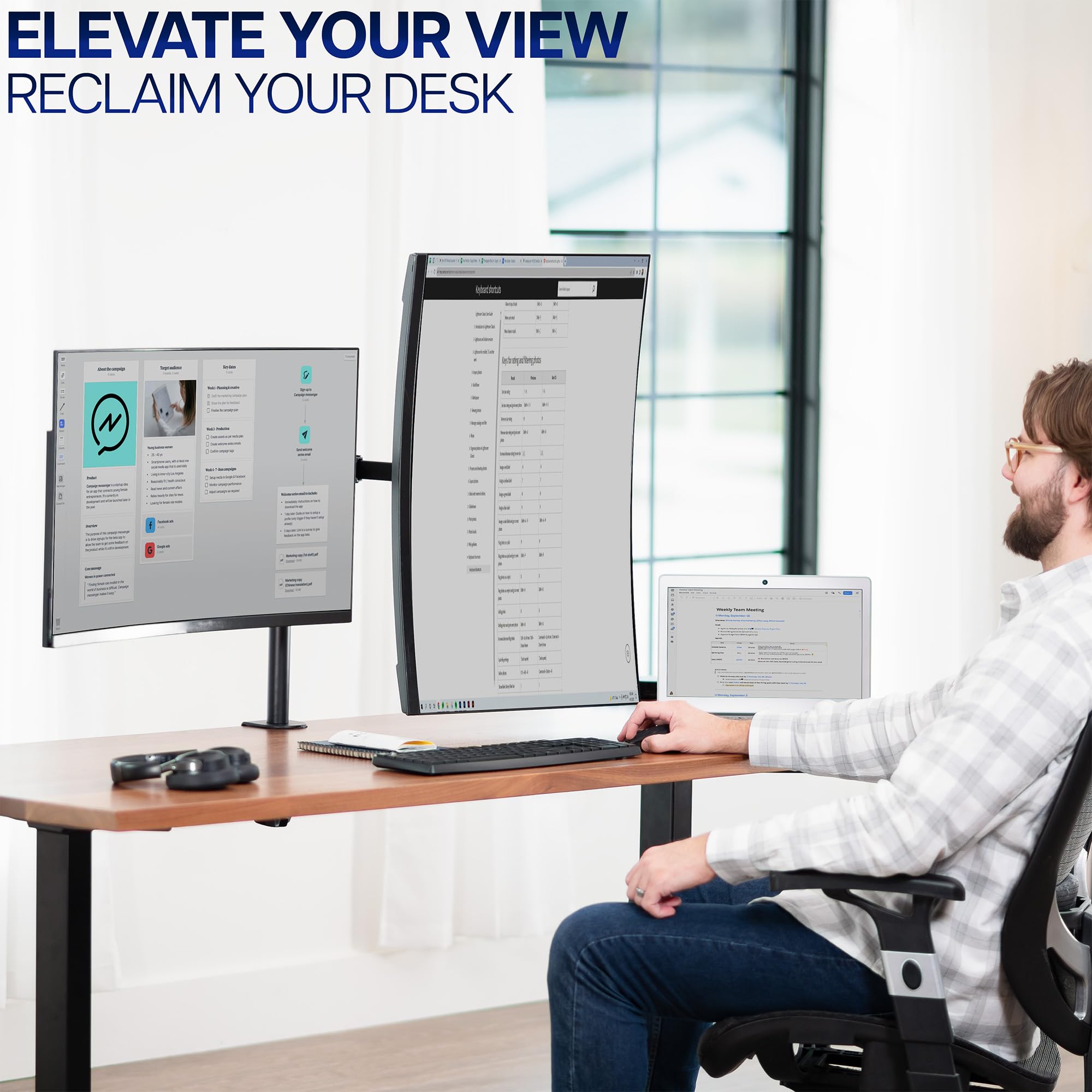 VIVO Dual Monitor Desk Mount, Holds 2 Computer Screens up to 30 inches and 22lbs Each, Heavy Duty Fully Adjustable Steel Stand with C-Clamp and Grommet, Black, STAND-V002 | Black, Articulating, Adjustable Monitor Arm, Grommet or C-Clamp Mounting, Computer