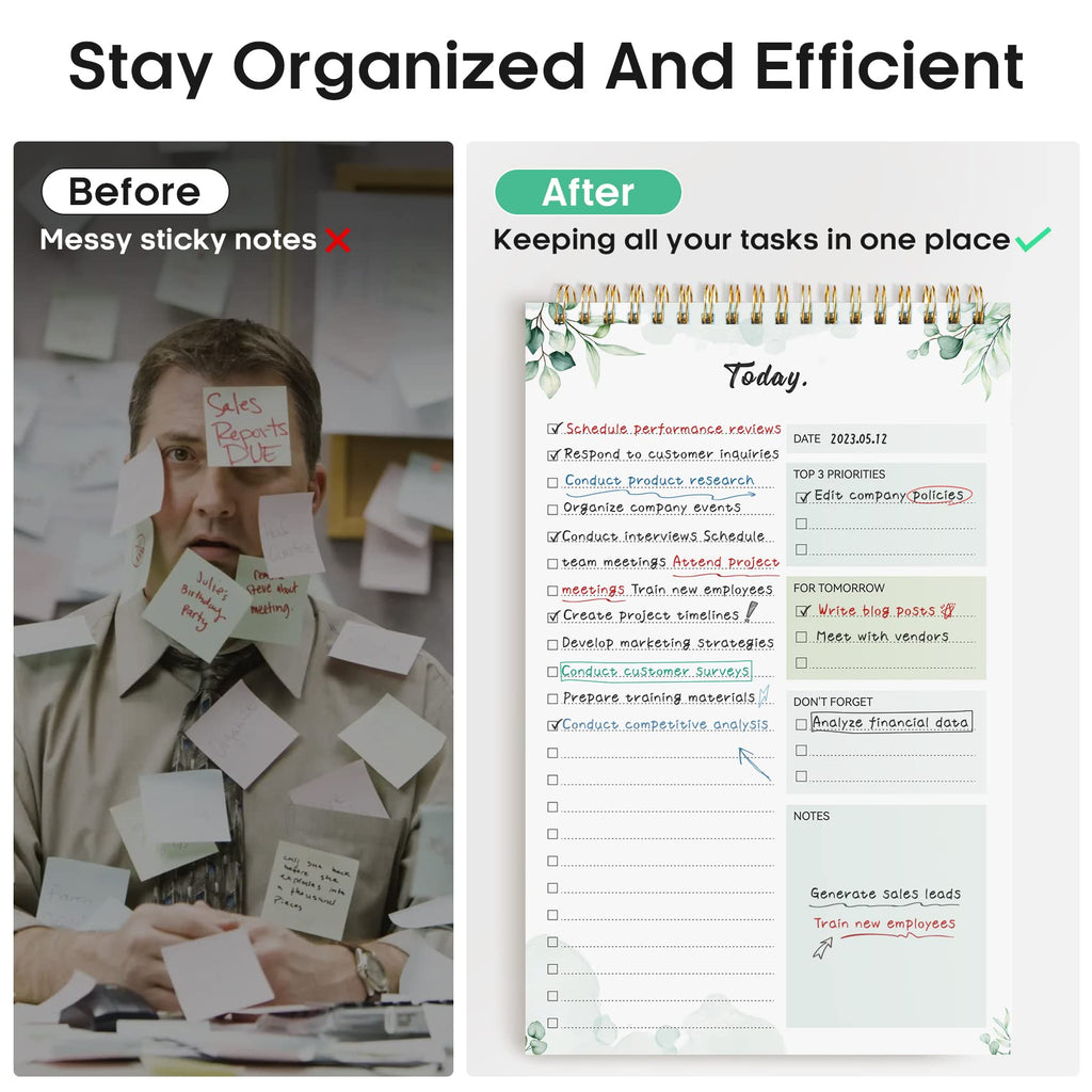 Taja To Do List Notepad, Undated Daily Planner for Work and Goal Setting | Greenery Sway, 52 Sheets, 9.8" x 6.5" , for Office, Home and school, Daily Task Planning, Notes and Everyday Organization