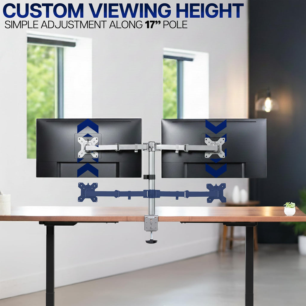 VIVO Dual Monitor Desk Mount, Holds 2 Computer Screens up to 30 inches and 22lbs Each, Heavy Duty Fully Adjustable Steel Stand with C-Clamp and Grommet, Black, STAND-V002 | Black, Articulating, Adjustable Monitor Arm, Grommet or C-Clamp Mounting, Computer