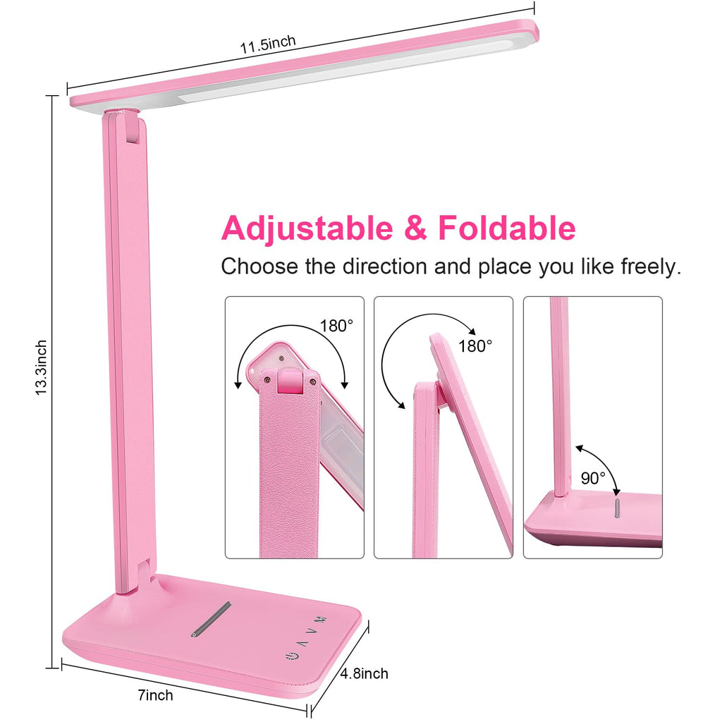 shinelife LED Desk Lamp for Office Home, Bright Desk Light with USB Charging Port, Adjustable Dimmable Desk Lamps 5 Modes 5 Brightness, Touch Study Lamp for Nail, Craft, Puzzle, Sewing, Study, Black