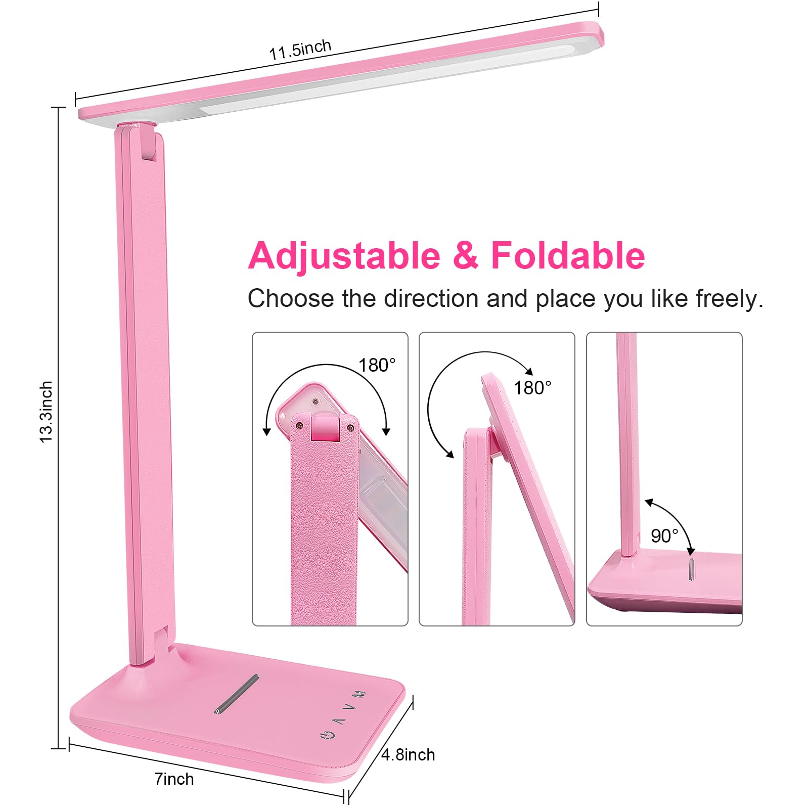 shinelife LED Desk Lamp for Office Home, Bright Desk Light with USB Charging Port, Adjustable Dimmable Desk Lamps 5 Modes 5 Brightness, Touch Study Lamp for Nail, Craft, Puzzle, Sewing, Study, Black