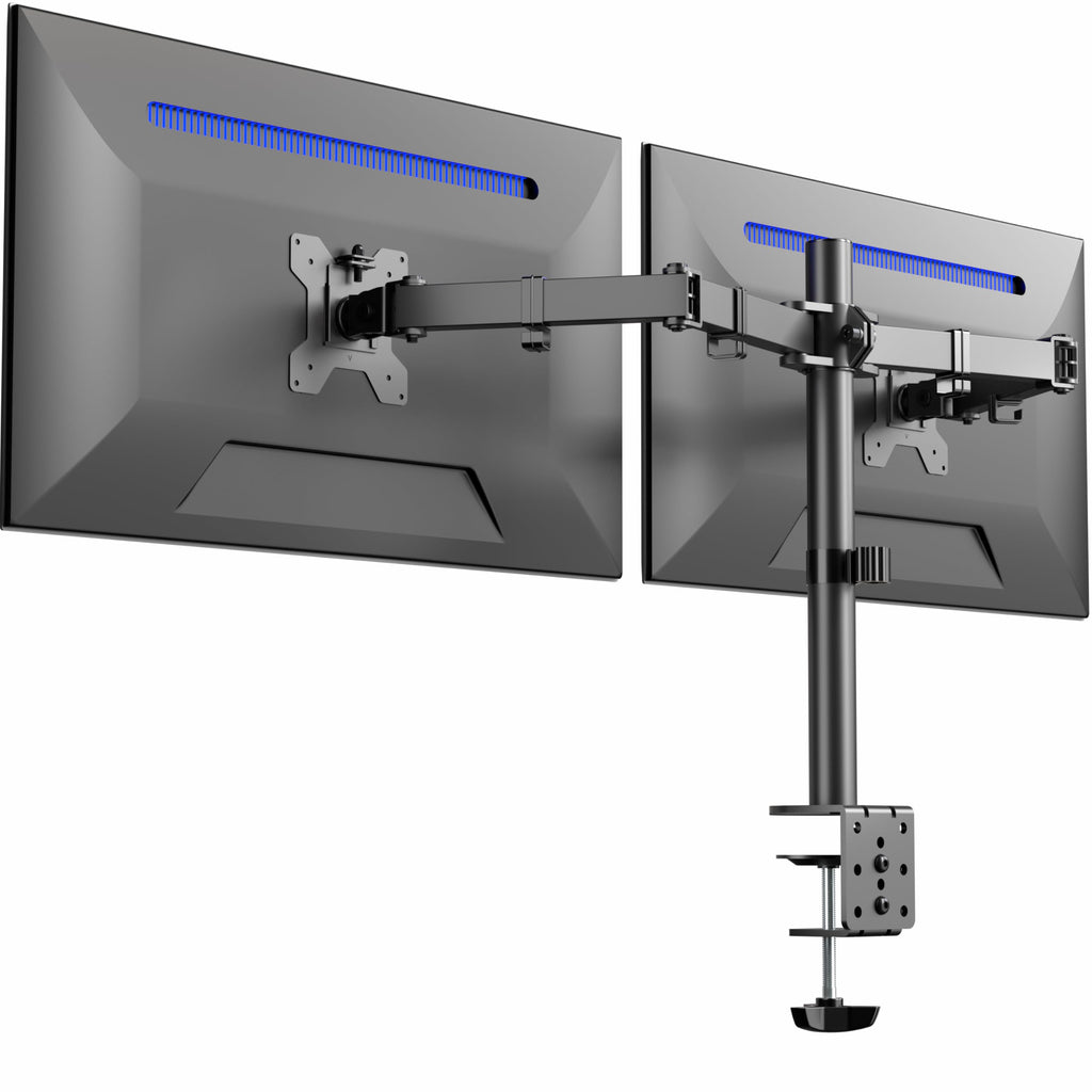 VIVO Dual Monitor Desk Mount, Holds 2 Computer Screens up to 30 inches and 22lbs Each, Heavy Duty Fully Adjustable Steel Stand with C-Clamp and Grommet, Black, STAND-V002 | Black, Articulating, Adjustable Monitor Arm, Grommet or C-Clamp Mounting, Computer