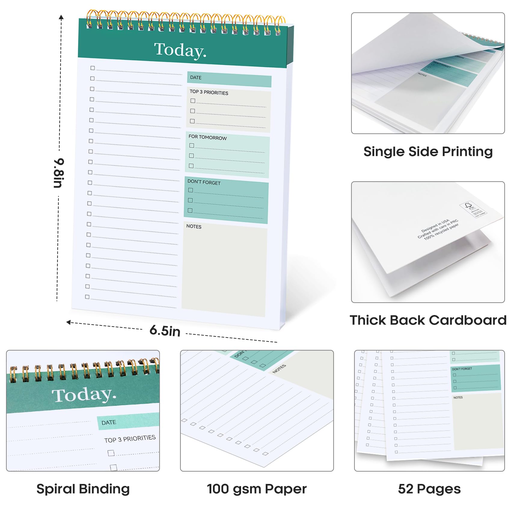 Taja To Do List Notepad, Undated Daily Planner for Work and Goal Setting | Greenery Sway, 52 Sheets, 9.8" x 6.5" , for Office, Home and school, Daily Task Planning, Notes and Everyday Organization