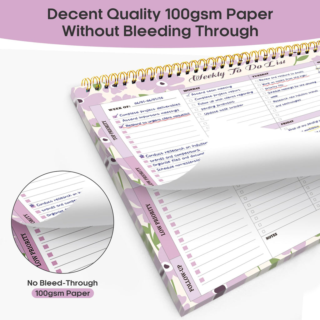 Taja Weekly To Do List Notepad, Undated Weekly Planner Pad, 8.5" x 11" | Large Desk Planner, Weekly Task Planning, College School Supplies, for Home and Office, 52 Sheets, Violet Dream