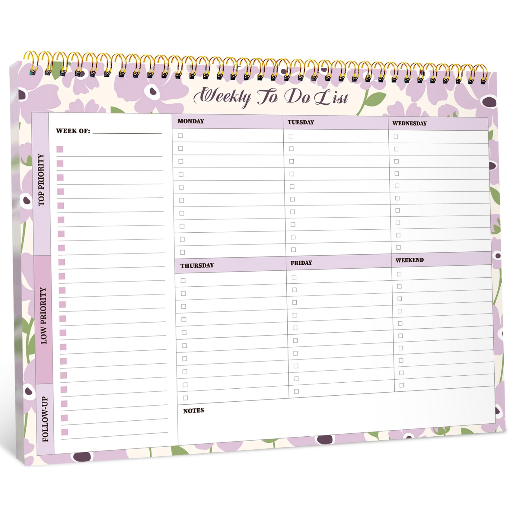 Taja Weekly To Do List Notepad, Undated Weekly Planner Pad, 8.5" x 11" | Large Desk Planner, Weekly Task Planning, College School Supplies, for Home and Office, 52 Sheets, Violet Dream