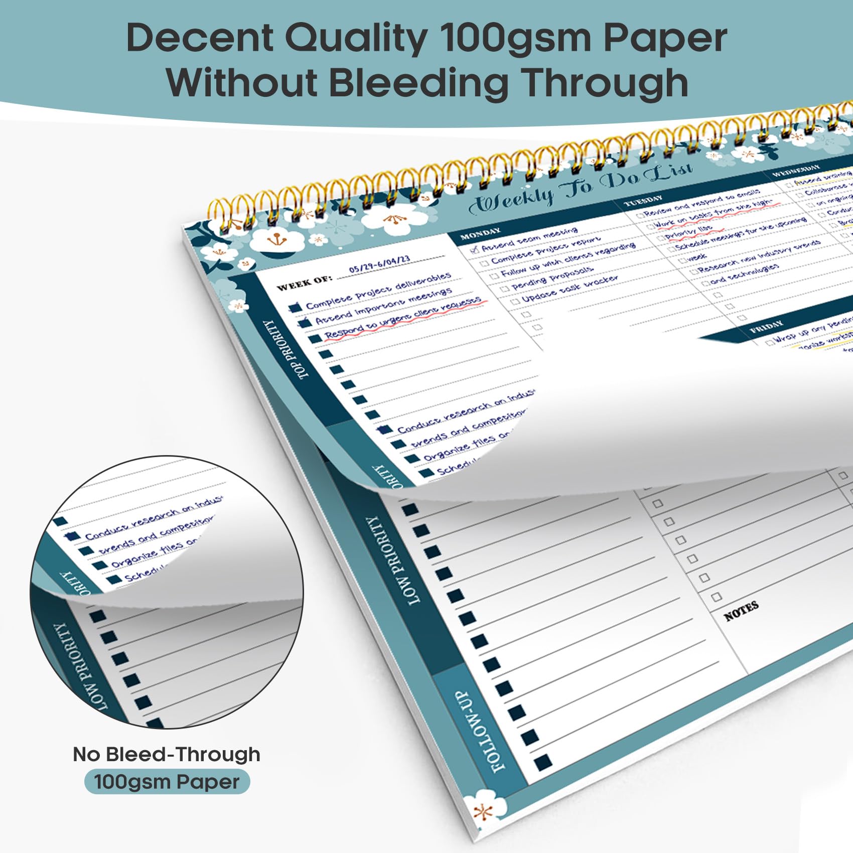 Taja Weekly To Do List Notepad, Undated Weekly Planner Pad, 8.5" x 11" | Large Desk Planner, Weekly Task Planning, College School Supplies, for Home and Office, 52 Sheets, Violet Dream