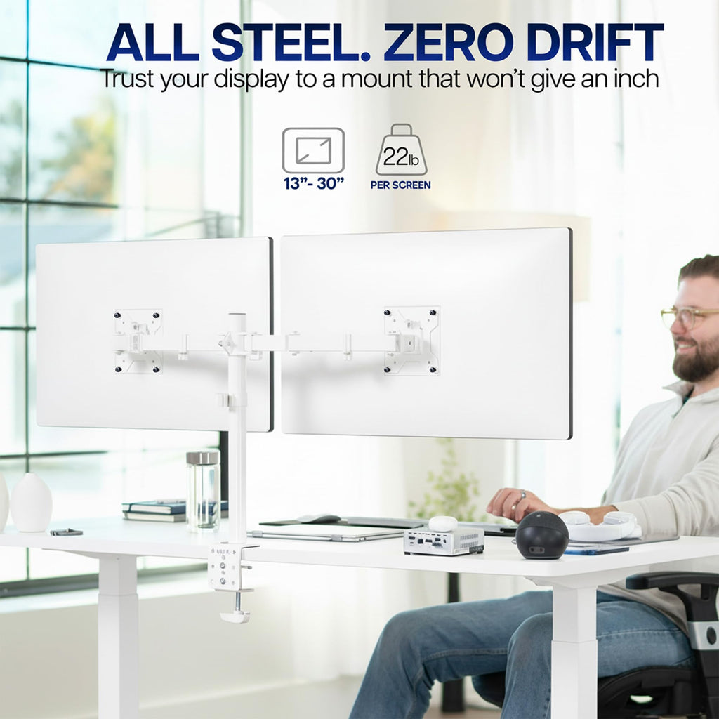 VIVO Dual Monitor Desk Mount, Holds 2 Computer Screens up to 30 inches and 22lbs Each, Heavy Duty Fully Adjustable Steel Stand with C-Clamp and Grommet, Black, STAND-V002 | Black, Articulating, Adjustable Monitor Arm, Grommet or C-Clamp Mounting, Computer