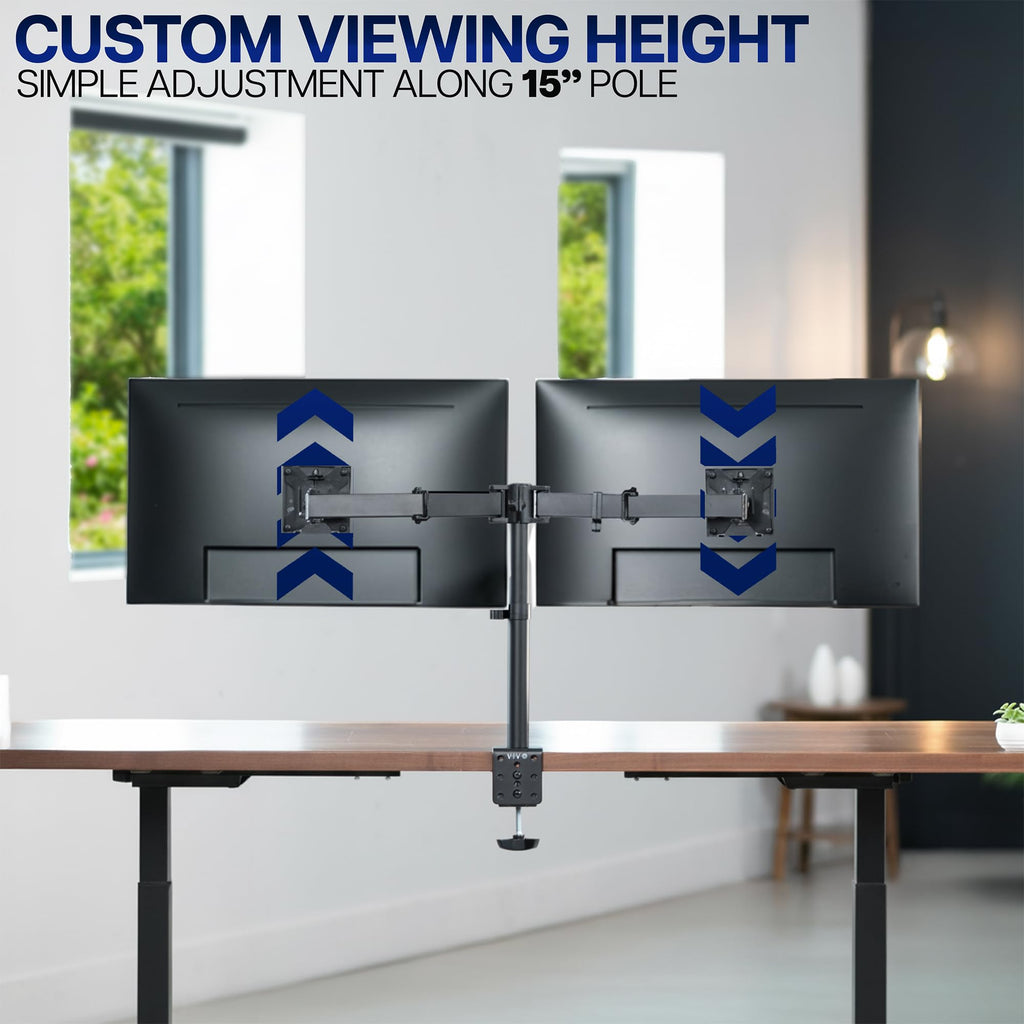 VIVO Dual Monitor Desk Mount, Holds 2 Computer Screens up to 30 inches and 22lbs Each, Heavy Duty Fully Adjustable Steel Stand with C-Clamp and Grommet, Black, STAND-V002 | Black, Articulating, Adjustable Monitor Arm, Grommet or C-Clamp Mounting, Computer