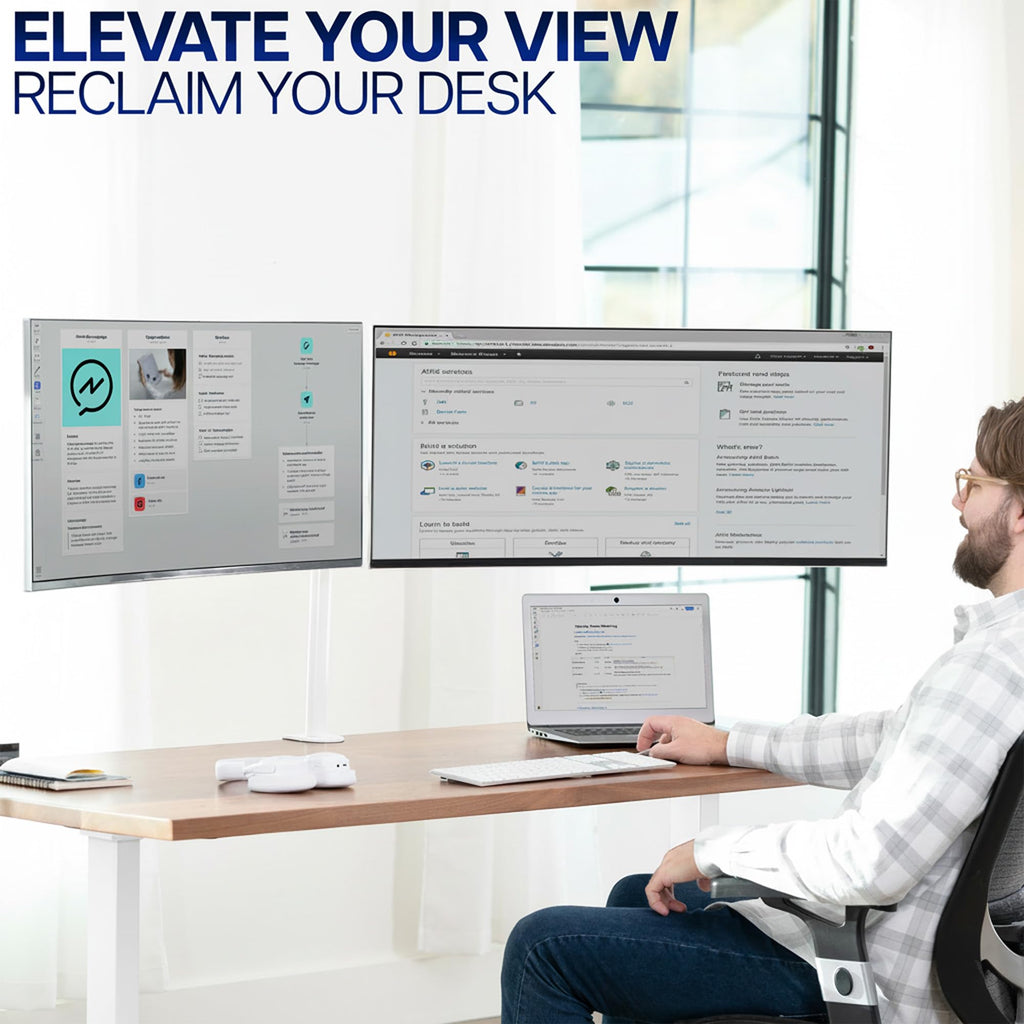 VIVO Dual Monitor Desk Mount, Holds 2 Computer Screens up to 30 inches and 22lbs Each, Heavy Duty Fully Adjustable Steel Stand with C-Clamp and Grommet, Black, STAND-V002 | Black, Articulating, Adjustable Monitor Arm, Grommet or C-Clamp Mounting, Computer