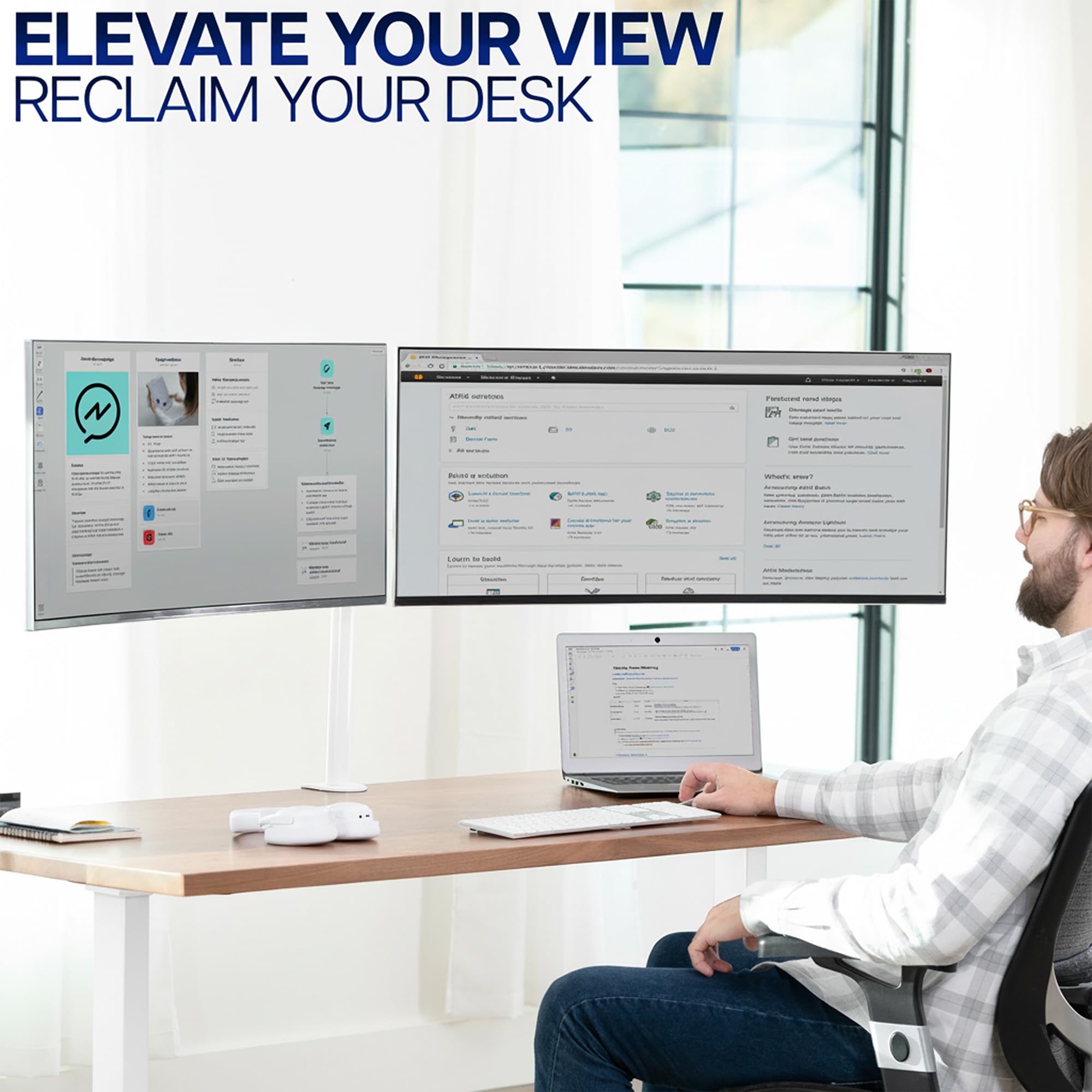 VIVO Dual Monitor Desk Mount, Holds 2 Computer Screens up to 30 inches and 22lbs Each, Heavy Duty Fully Adjustable Steel Stand with C-Clamp and Grommet, Black, STAND-V002 | Black, Articulating, Adjustable Monitor Arm, Grommet or C-Clamp Mounting, Computer