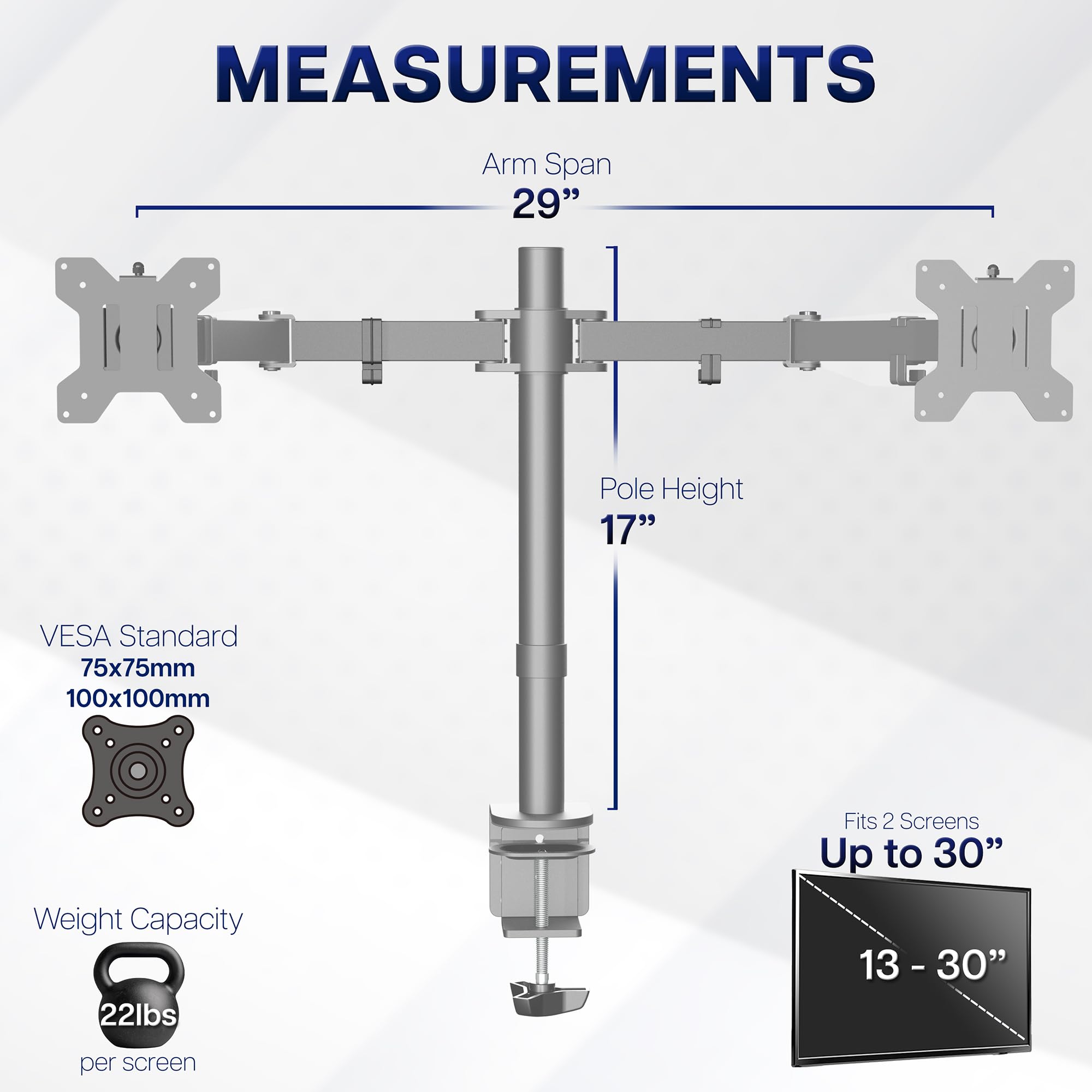 VIVO Dual Monitor Desk Mount, Holds 2 Computer Screens up to 30 inches and 22lbs Each, Heavy Duty Fully Adjustable Steel Stand with C-Clamp and Grommet, Black, STAND-V002 | Black, Articulating, Adjustable Monitor Arm, Grommet or C-Clamp Mounting, Computer