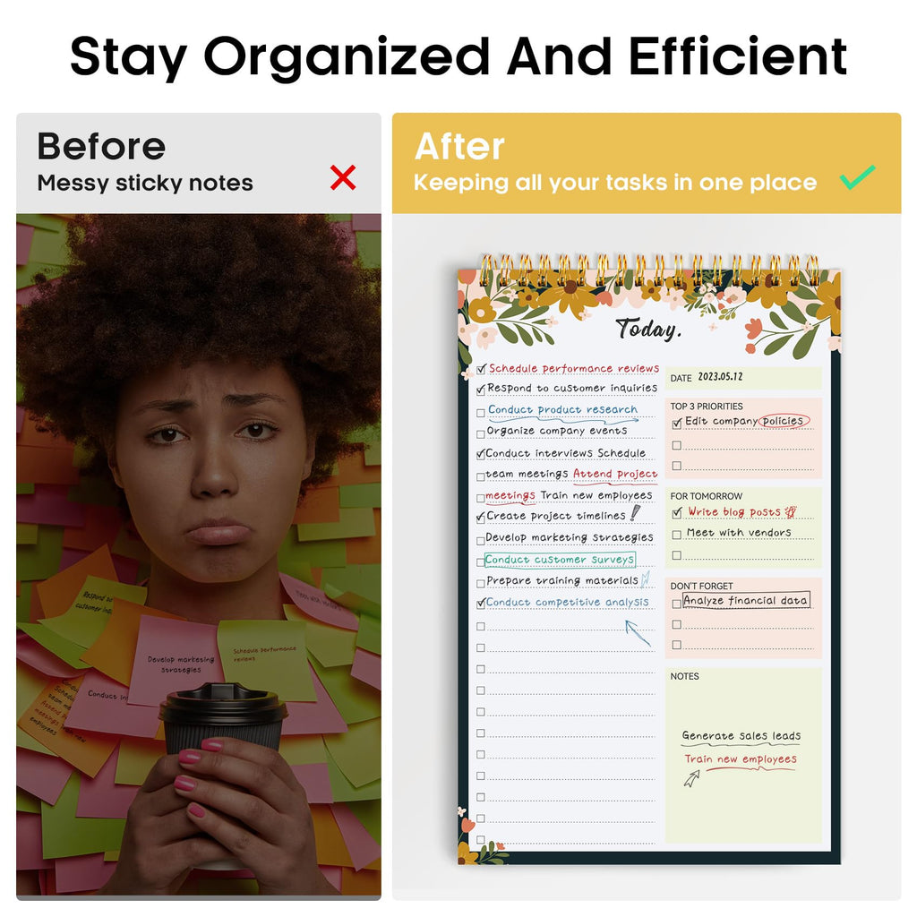 Taja To Do List Notepad, Undated Daily Planner for Work and Goal Setting | Greenery Sway, 52 Sheets, 9.8" x 6.5" , for Office, Home and school, Daily Task Planning, Notes and Everyday Organization