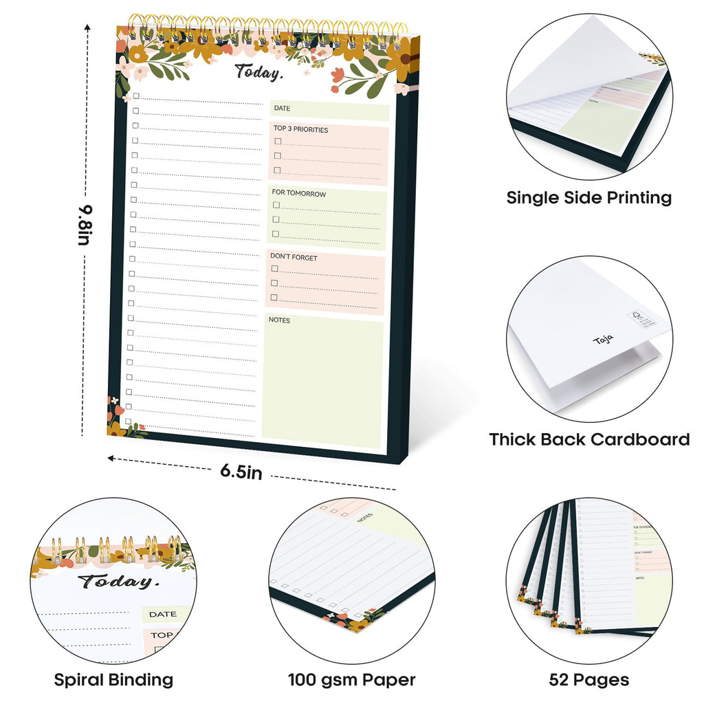 Taja To Do List Notepad, Undated Daily Planner for Work and Goal Setting | Greenery Sway, 52 Sheets, 9.8" x 6.5" , for Office, Home and school, Daily Task Planning, Notes and Everyday Organization