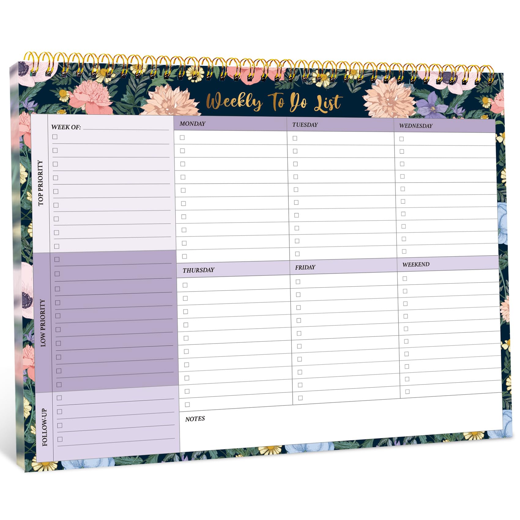 Taja Weekly To Do List Notepad, Undated Weekly Planner Pad, 8.5" x 11" | Large Desk Planner, Weekly Task Planning, College School Supplies, for Home and Office, 52 Sheets, Violet Dream