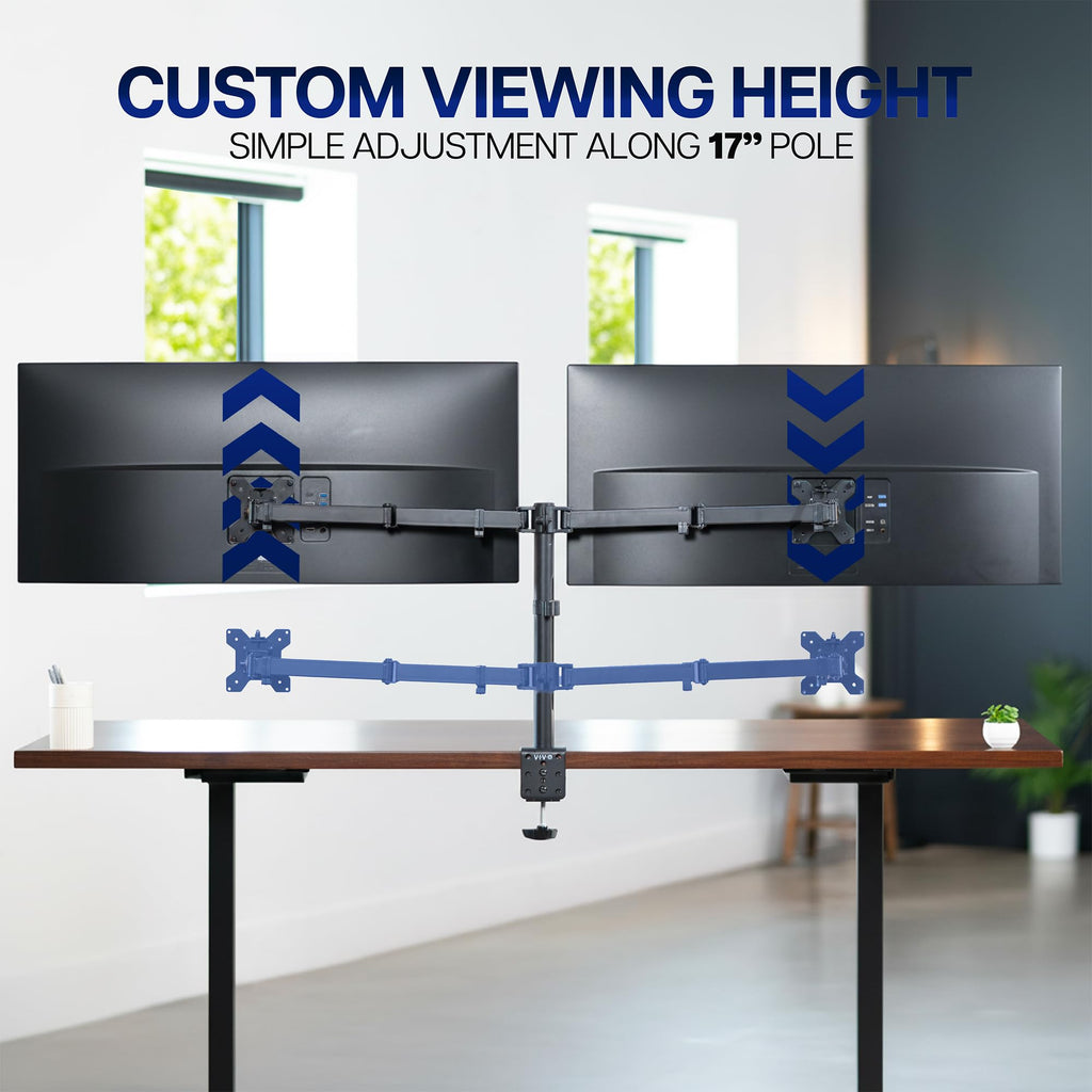 VIVO Dual Monitor Desk Mount, Holds 2 Computer Screens up to 30 inches and 22lbs Each, Heavy Duty Fully Adjustable Steel Stand with C-Clamp and Grommet, Black, STAND-V002 | Black, Articulating, Adjustable Monitor Arm, Grommet or C-Clamp Mounting, Computer