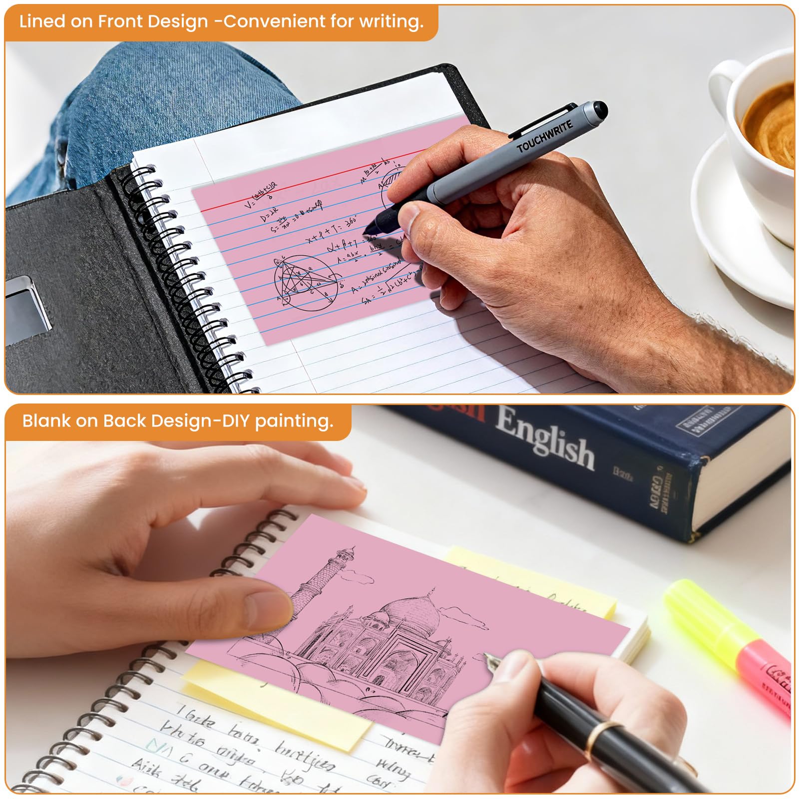 300PCS Index Cards 3 x 5 Inch, Colored Flash Cards, Lined Notecards | Flash Cards for Studying, Ruled Front and Blank Back, Note Cards for Office, Home and School