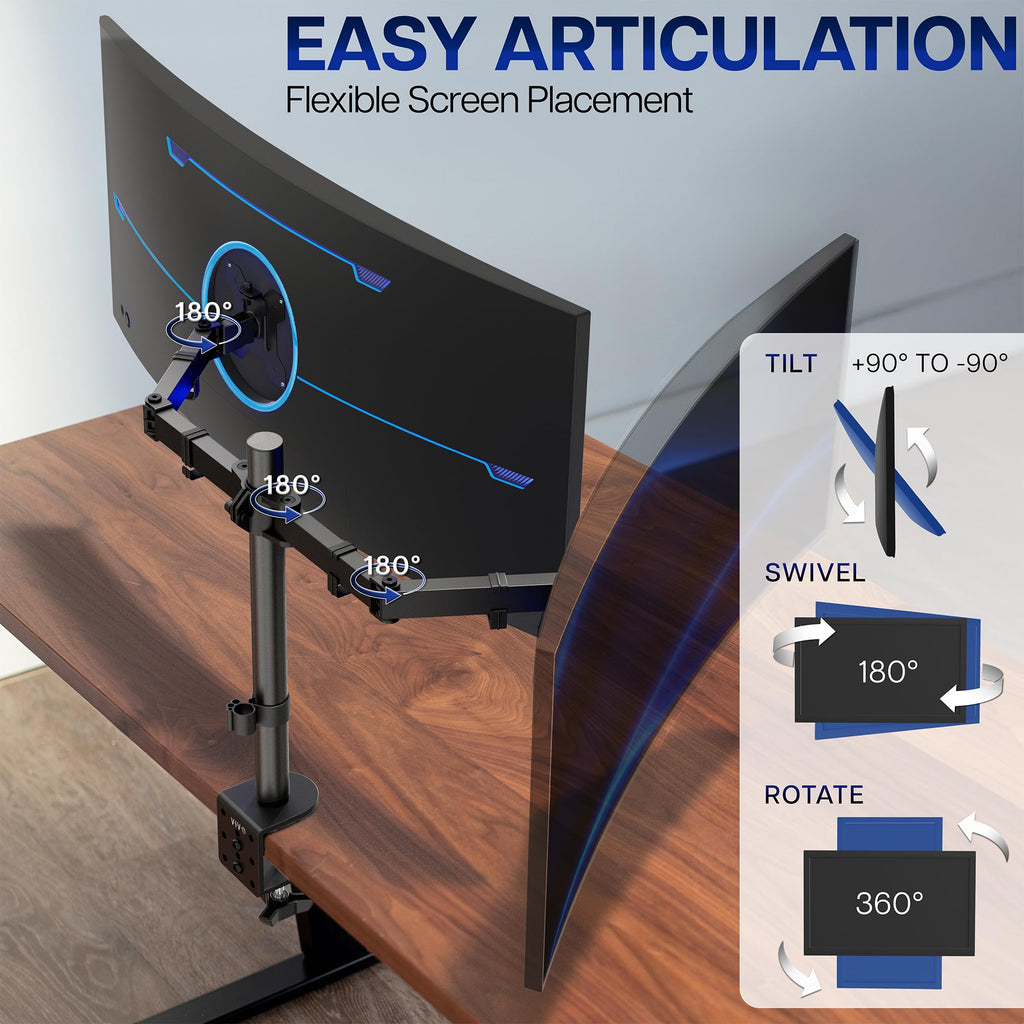 VIVO Dual Monitor Desk Mount, Holds 2 Computer Screens up to 30 inches and 22lbs Each, Heavy Duty Fully Adjustable Steel Stand with C-Clamp and Grommet, Black, STAND-V002 | Black, Articulating, Adjustable Monitor Arm, Grommet or C-Clamp Mounting, Computer