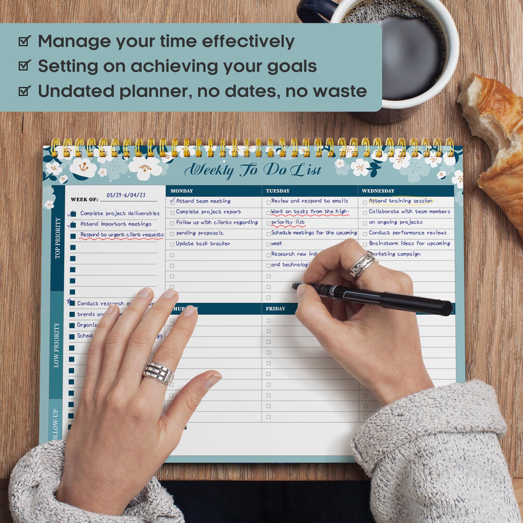 Taja Weekly To Do List Notepad, Undated Weekly Planner Pad, 8.5" x 11" | Large Desk Planner, Weekly Task Planning, College School Supplies, for Home and Office, 52 Sheets, Violet Dream