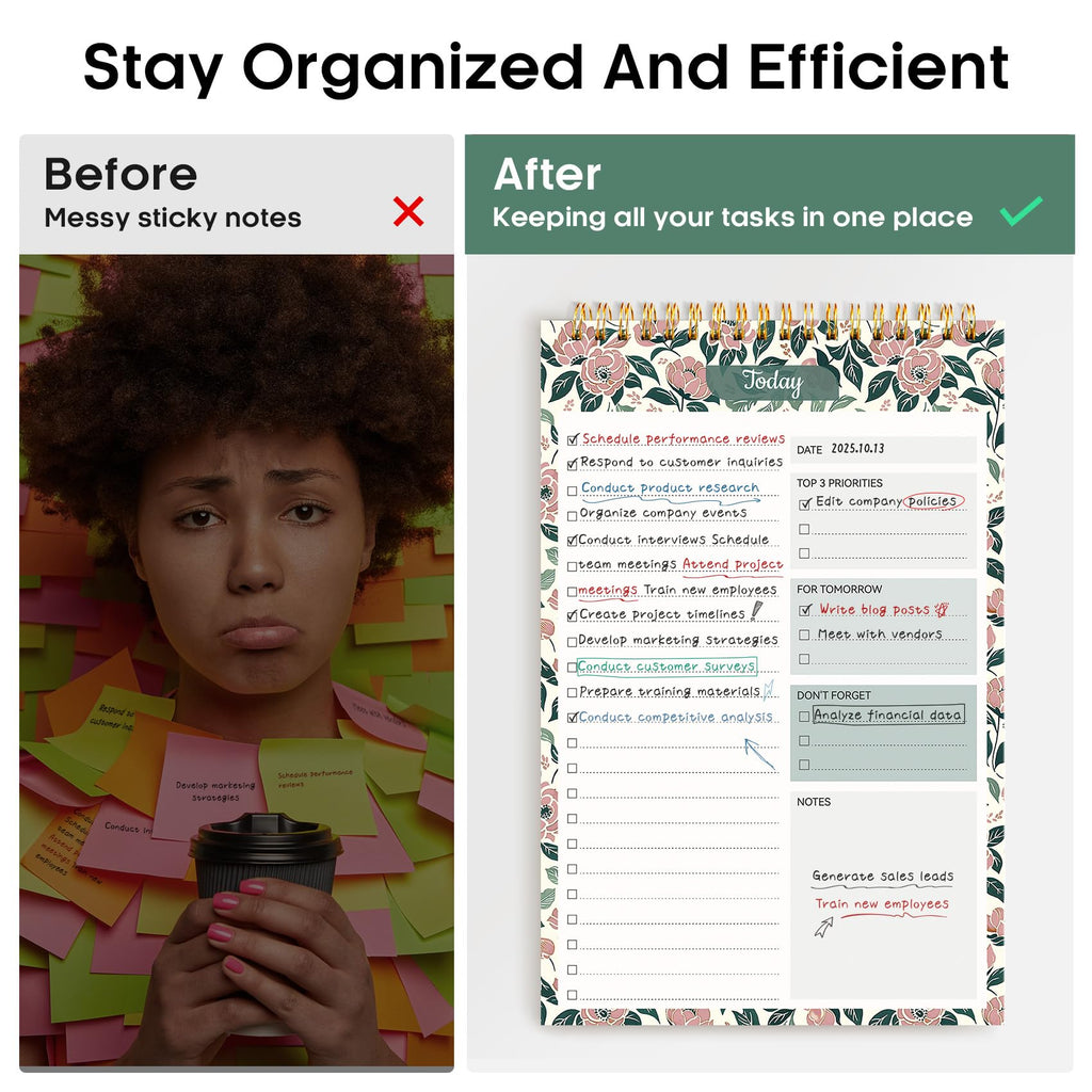 Taja To Do List Notepad, Undated Daily Planner for Work and Goal Setting | Greenery Sway, 52 Sheets, 9.8" x 6.5" , for Office, Home and school, Daily Task Planning, Notes and Everyday Organization