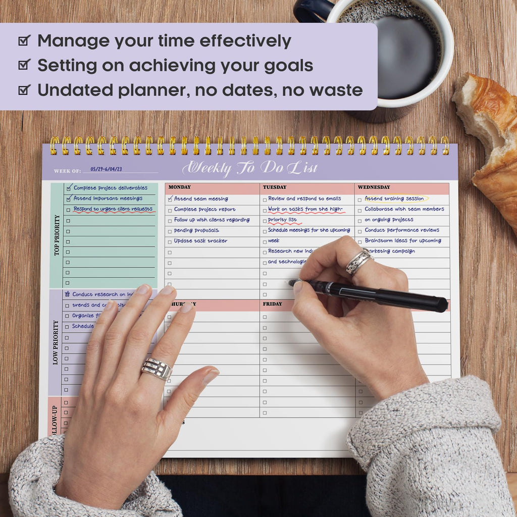 Taja Weekly To Do List Notepad, Undated Weekly Planner Pad, 8.5" x 11" | Large Desk Planner, Weekly Task Planning, College School Supplies, for Home and Office, 52 Sheets, Violet Dream