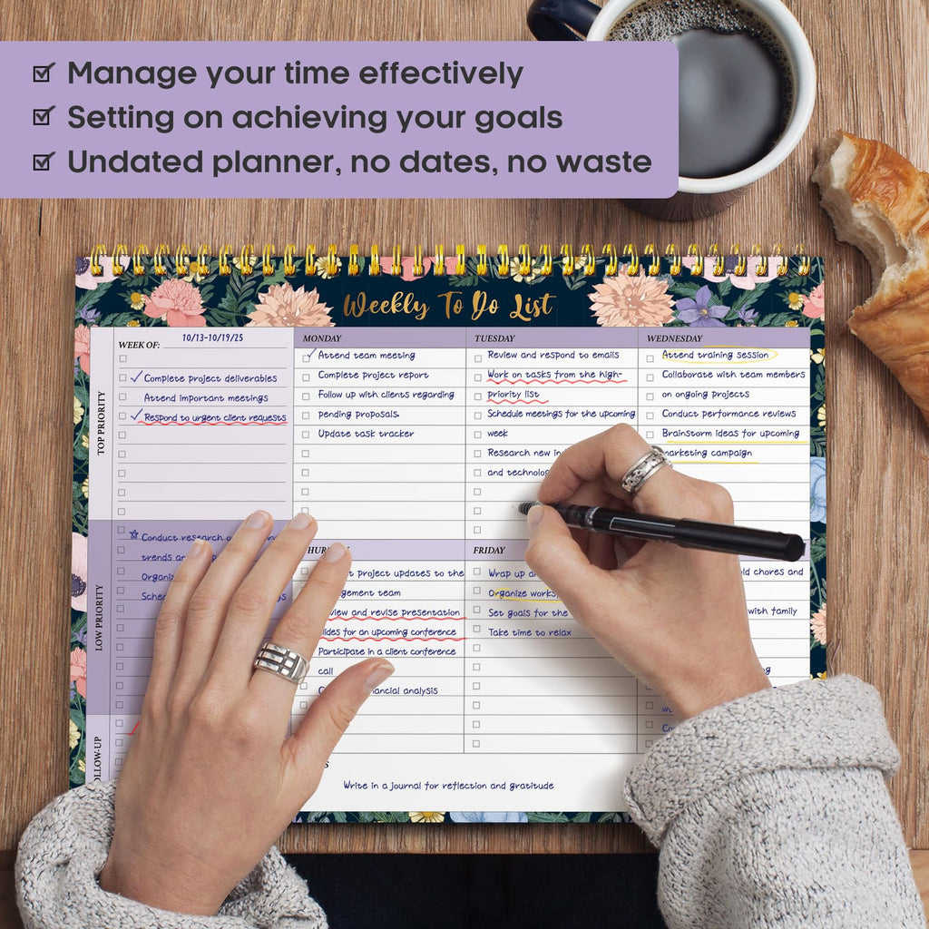 Taja Weekly To Do List Notepad, Undated Weekly Planner Pad, 8.5" x 11" | Large Desk Planner, Weekly Task Planning, College School Supplies, for Home and Office, 52 Sheets, Violet Dream