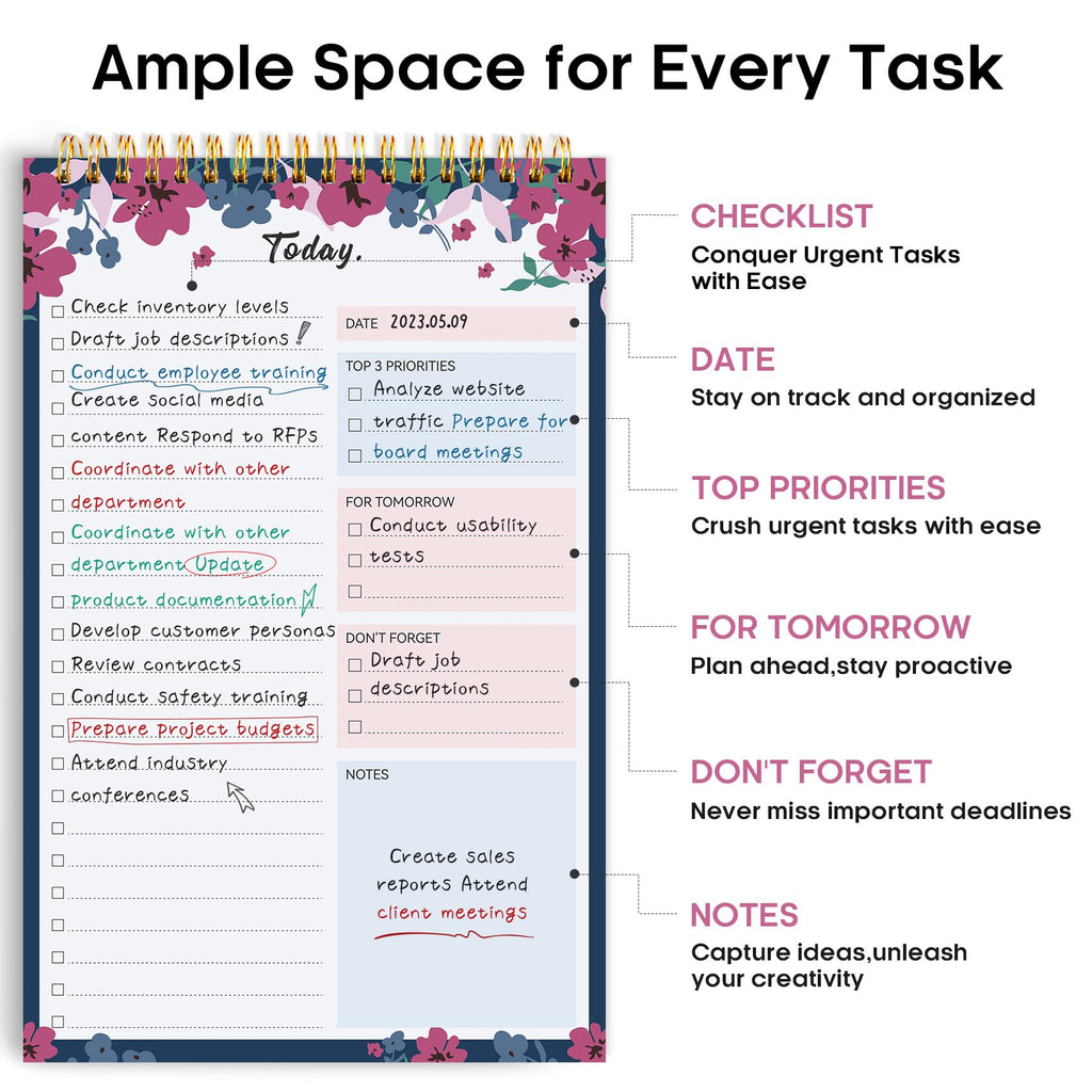 Taja To Do List Notepad, Undated Daily Planner for Work and Goal Setting | Greenery Sway, 52 Sheets, 9.8" x 6.5" , for Office, Home and school, Daily Task Planning, Notes and Everyday Organization