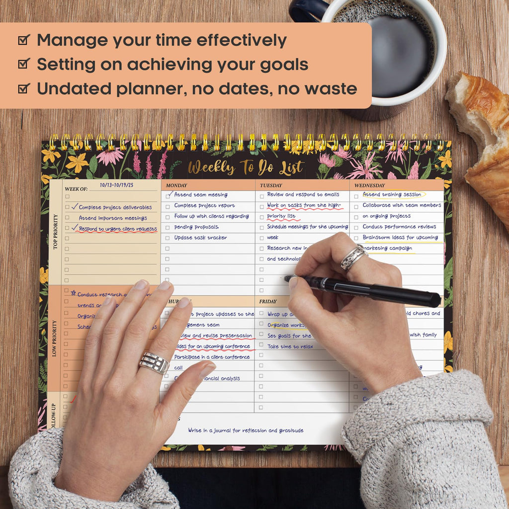 Taja Weekly To Do List Notepad, Undated Weekly Planner Pad, 8.5" x 11" | Large Desk Planner, Weekly Task Planning, College School Supplies, for Home and Office, 52 Sheets, Violet Dream