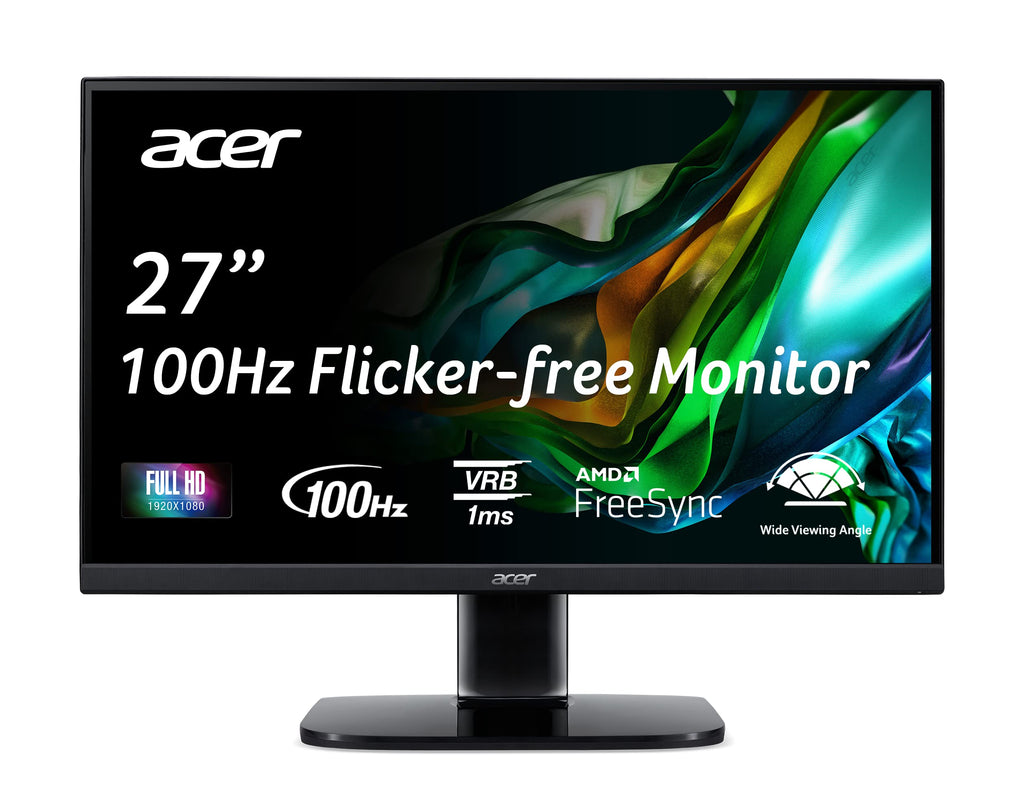 Acer 27in FHD 1920x1080 IPS 120Hz Office Monitor KB272 G0bi | 1ms, AdaptiveSync (FreeSync Compatible), sRGB 99%, HDMI, VGA, VESA Mountable, Bluelight Filter, Flickerless Technology