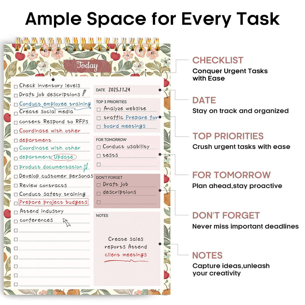 Taja To Do List Notepad, Undated Daily Planner for Work and Goal Setting | Greenery Sway, 52 Sheets, 9.8" x 6.5" , for Office, Home and school, Daily Task Planning, Notes and Everyday Organization