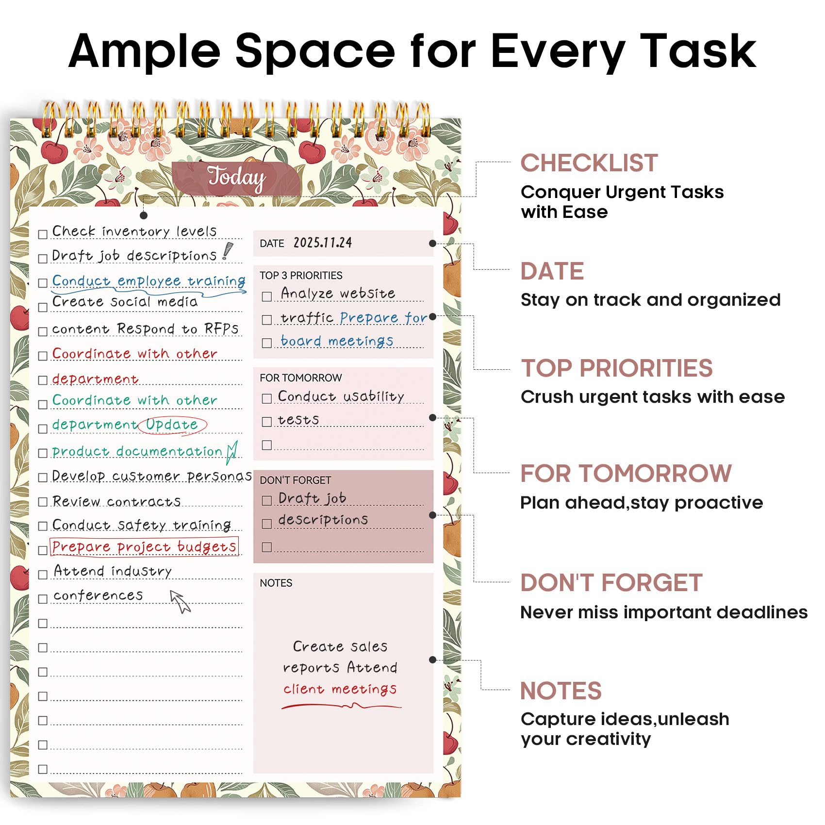 Taja To Do List Notepad, Undated Daily Planner for Work and Goal Setting | Greenery Sway, 52 Sheets, 9.8" x 6.5" , for Office, Home and school, Daily Task Planning, Notes and Everyday Organization