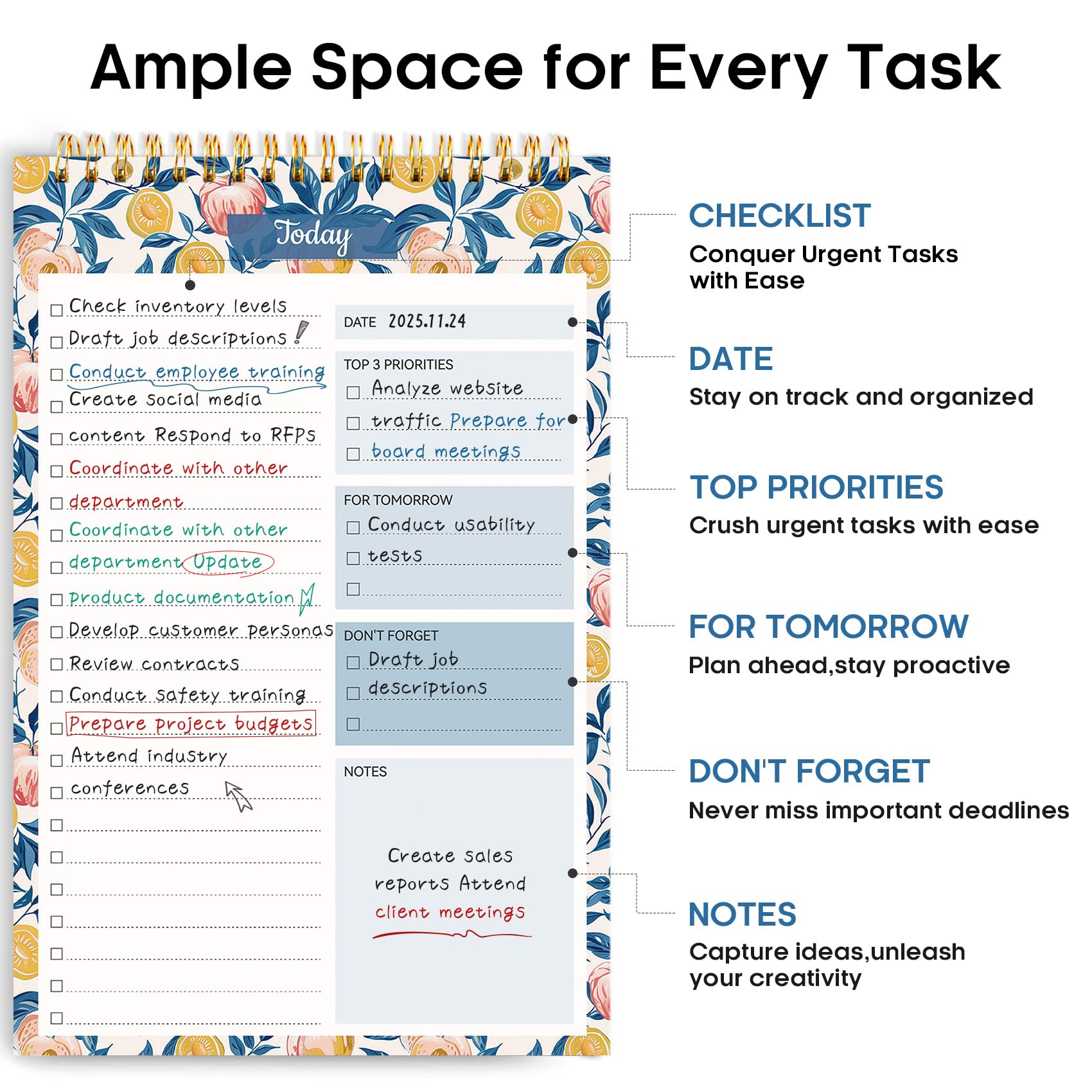Taja To Do List Notepad, Undated Daily Planner for Work and Goal Setting | Greenery Sway, 52 Sheets, 9.8" x 6.5" , for Office, Home and school, Daily Task Planning, Notes and Everyday Organization