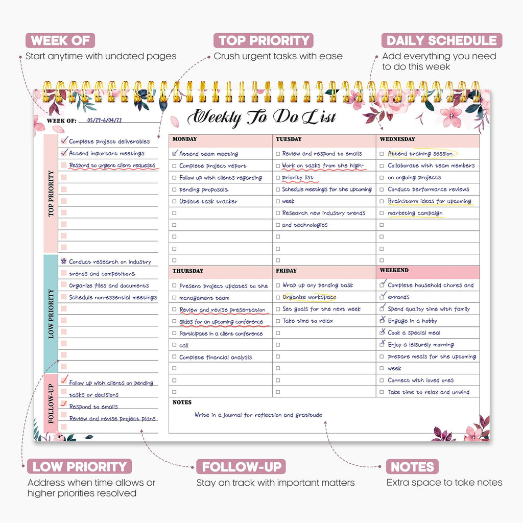 Taja Weekly To Do List Notepad, Undated Weekly Planner Pad, 8.5" x 11" | Large Desk Planner, Weekly Task Planning, College School Supplies, for Home and Office, 52 Sheets, Violet Dream