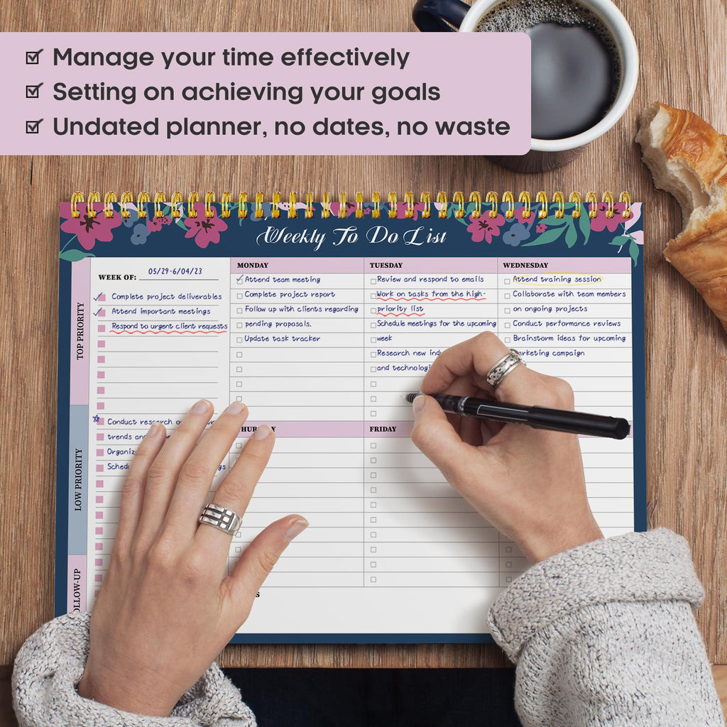 Taja Weekly To Do List Notepad, Undated Weekly Planner Pad, 8.5" x 11" | Large Desk Planner, Weekly Task Planning, College School Supplies, for Home and Office, 52 Sheets, Violet Dream