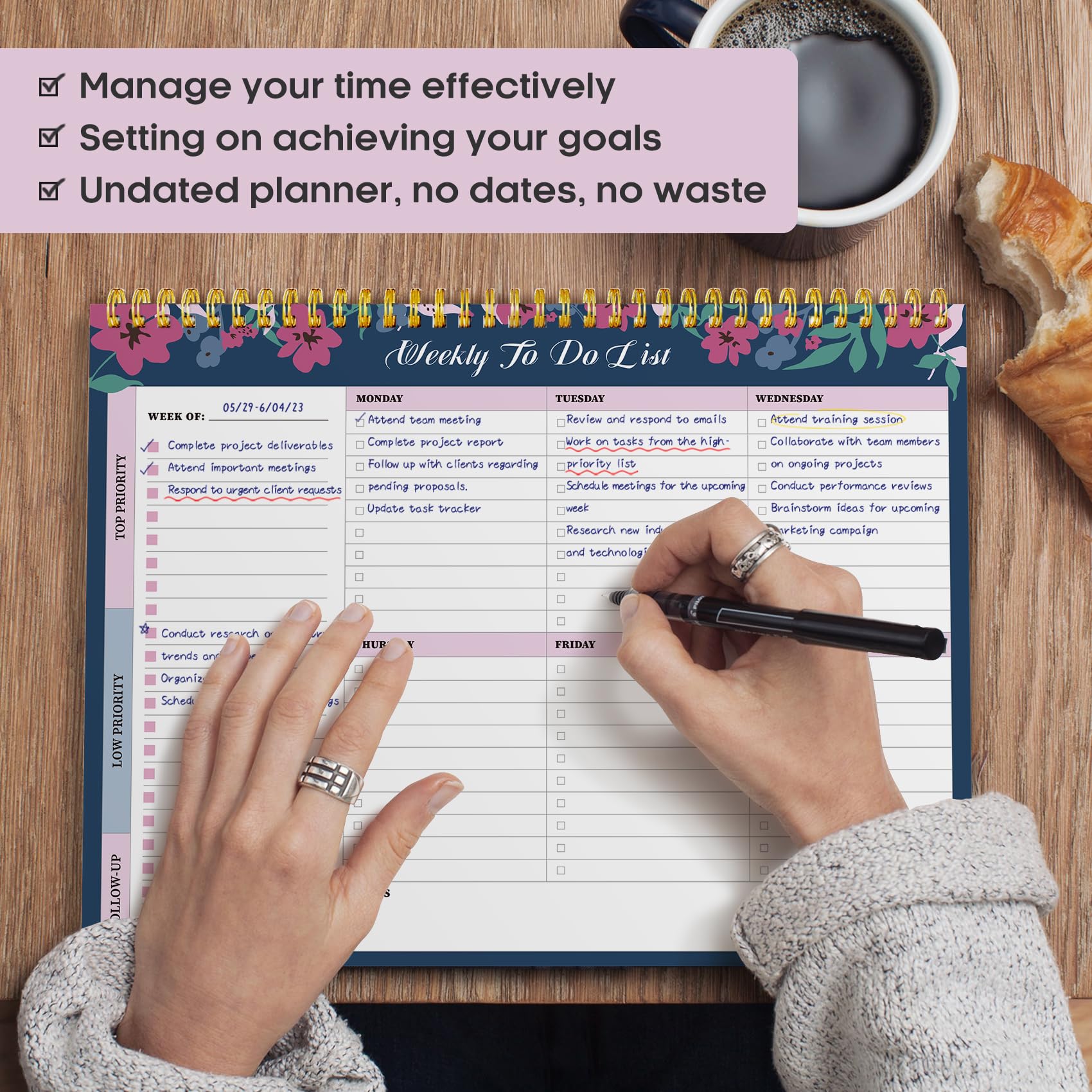 Taja Weekly To Do List Notepad, Undated Weekly Planner Pad, 8.5" x 11" | Large Desk Planner, Weekly Task Planning, College School Supplies, for Home and Office, 52 Sheets, Violet Dream