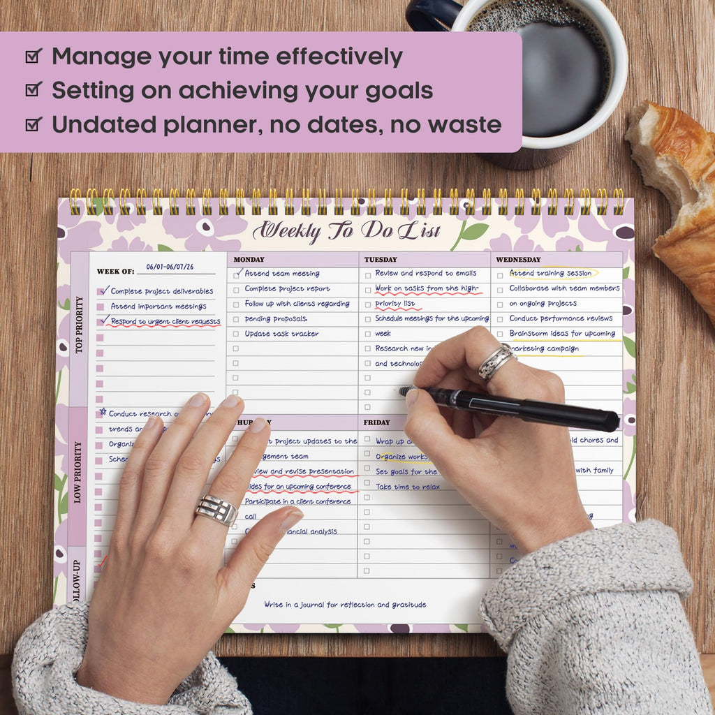 Taja Weekly To Do List Notepad, Undated Weekly Planner Pad, 8.5" x 11" | Large Desk Planner, Weekly Task Planning, College School Supplies, for Home and Office, 52 Sheets, Violet Dream